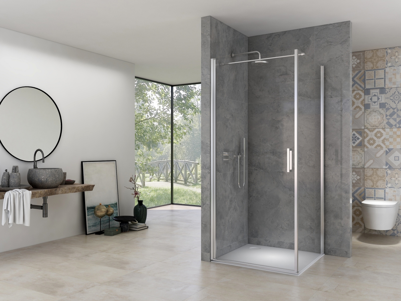 Deur links/rechts + zijwand. stabilisatiestang 6mm helder glas HxB 200 x 90-92