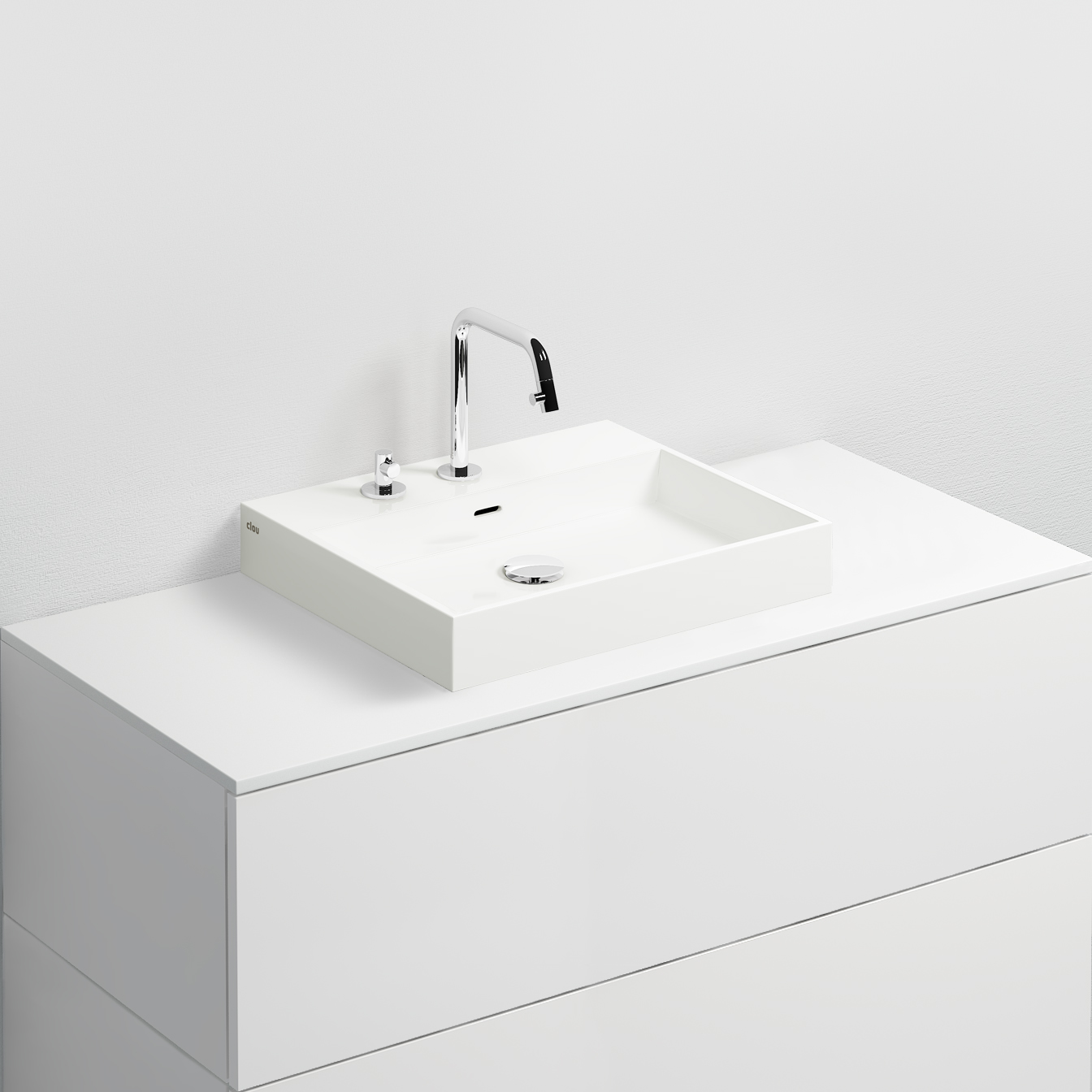 Wash Me wastafel 50cm, zonder plug, glanzend wit mineral marmer