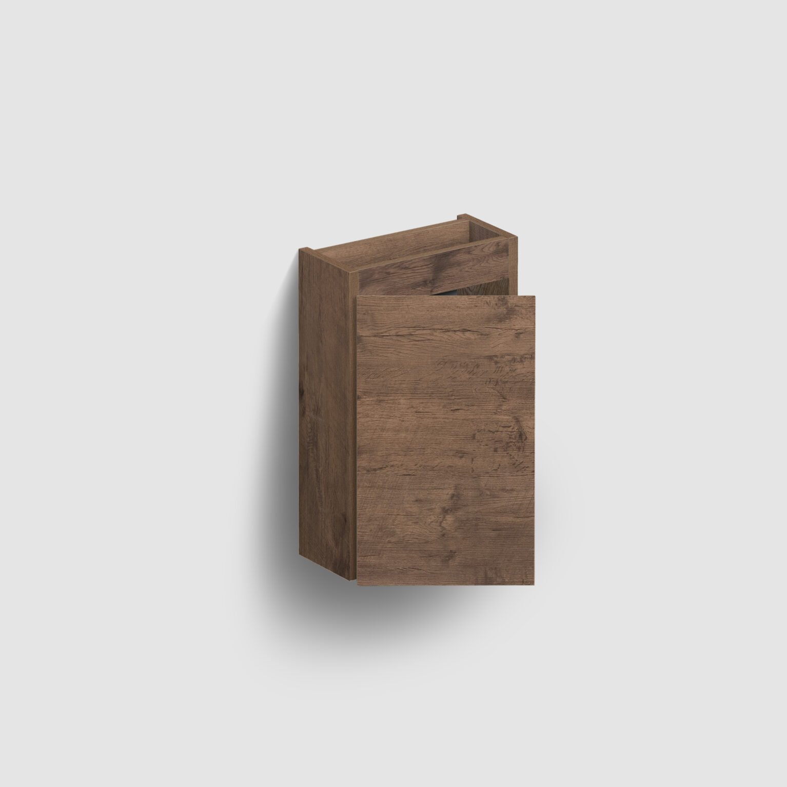 Onderkastje voor Flush 3 en InBe set 3 fonteinen. Met deur 36 cm, donker eiken melamine. Linkse versie.