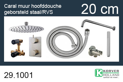 Caral inbouwregendoucheset 20 cm wand Geborsteld staal