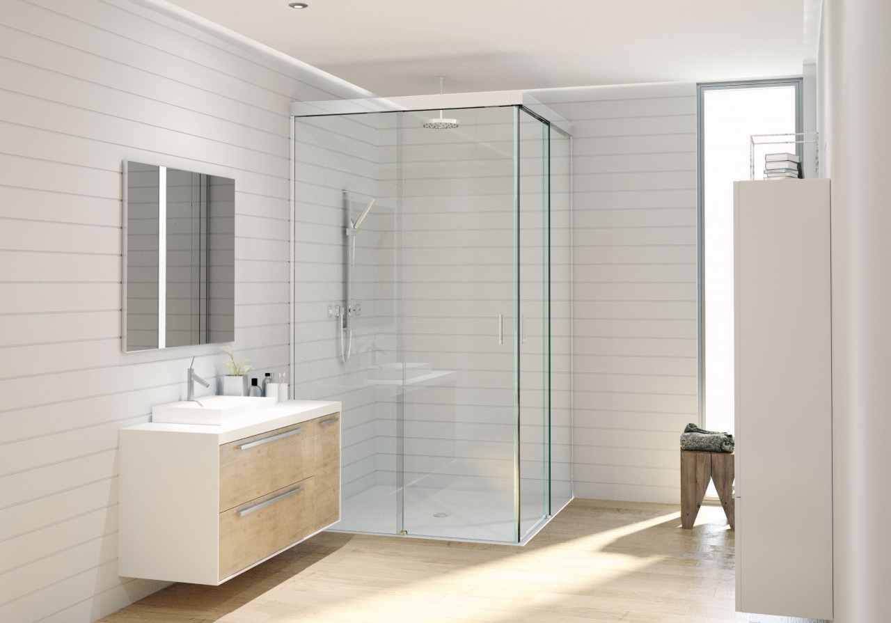 Schuifdeursysteem softclose 8mm rookglas brons max 1000x1000x2100 mm met Chroom beslag