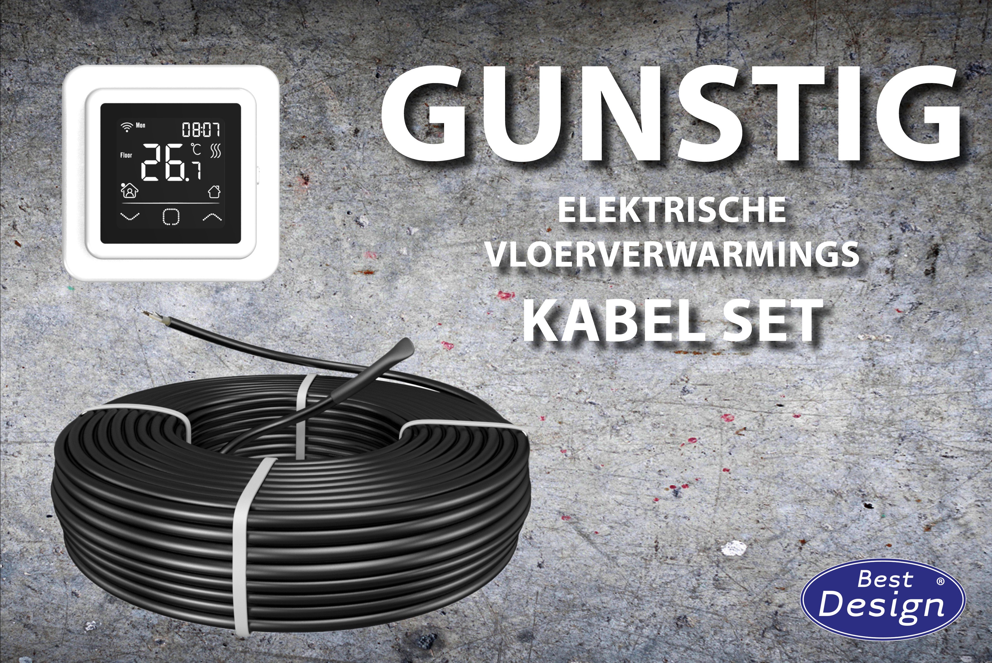 Best-Design "Gunstig" vloerverwarmings kabel set 58,8 mtr 1000 Watt
