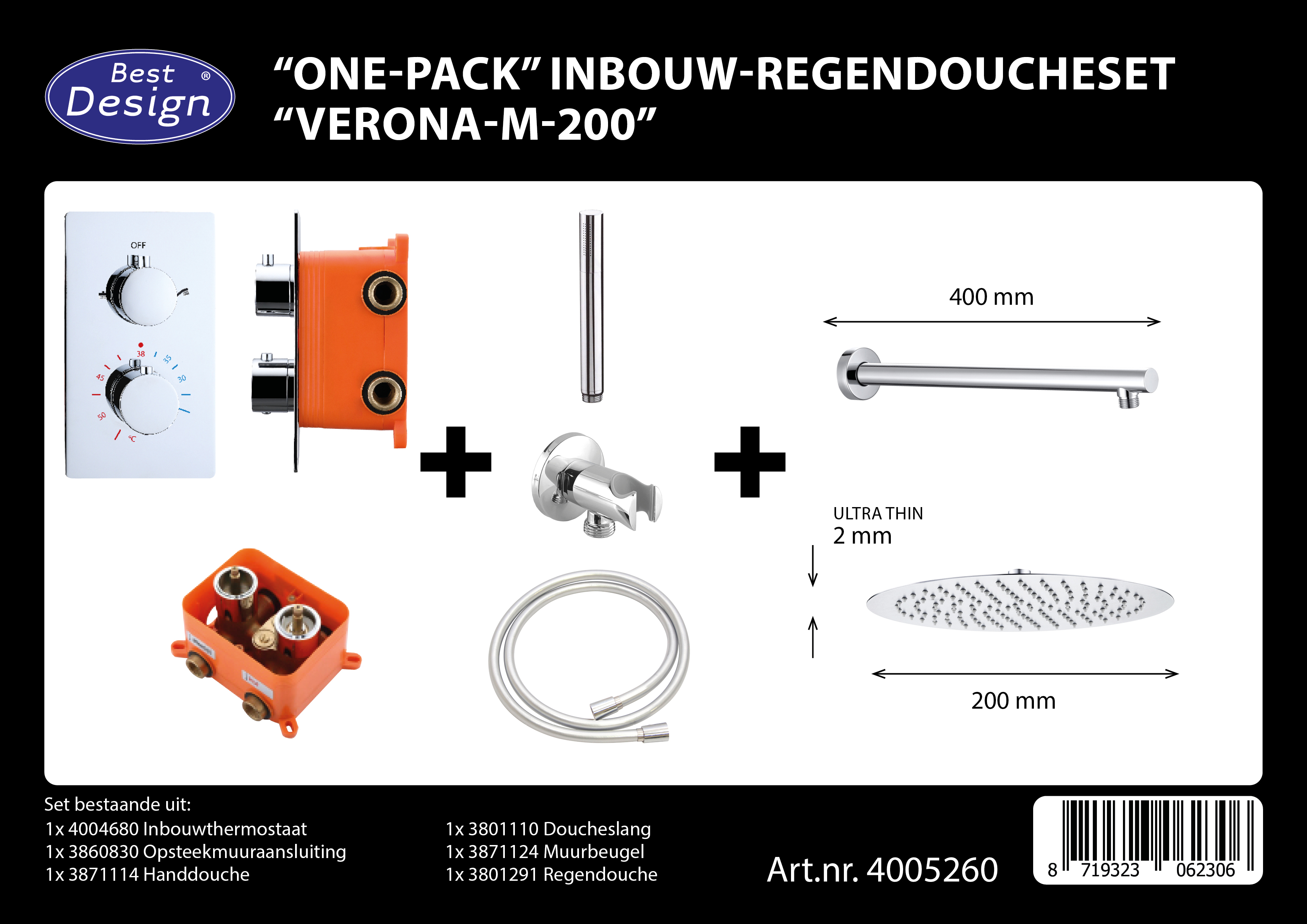 Best-Design "One-Pack" inbouw-regendoucheset "Verona-M-200"