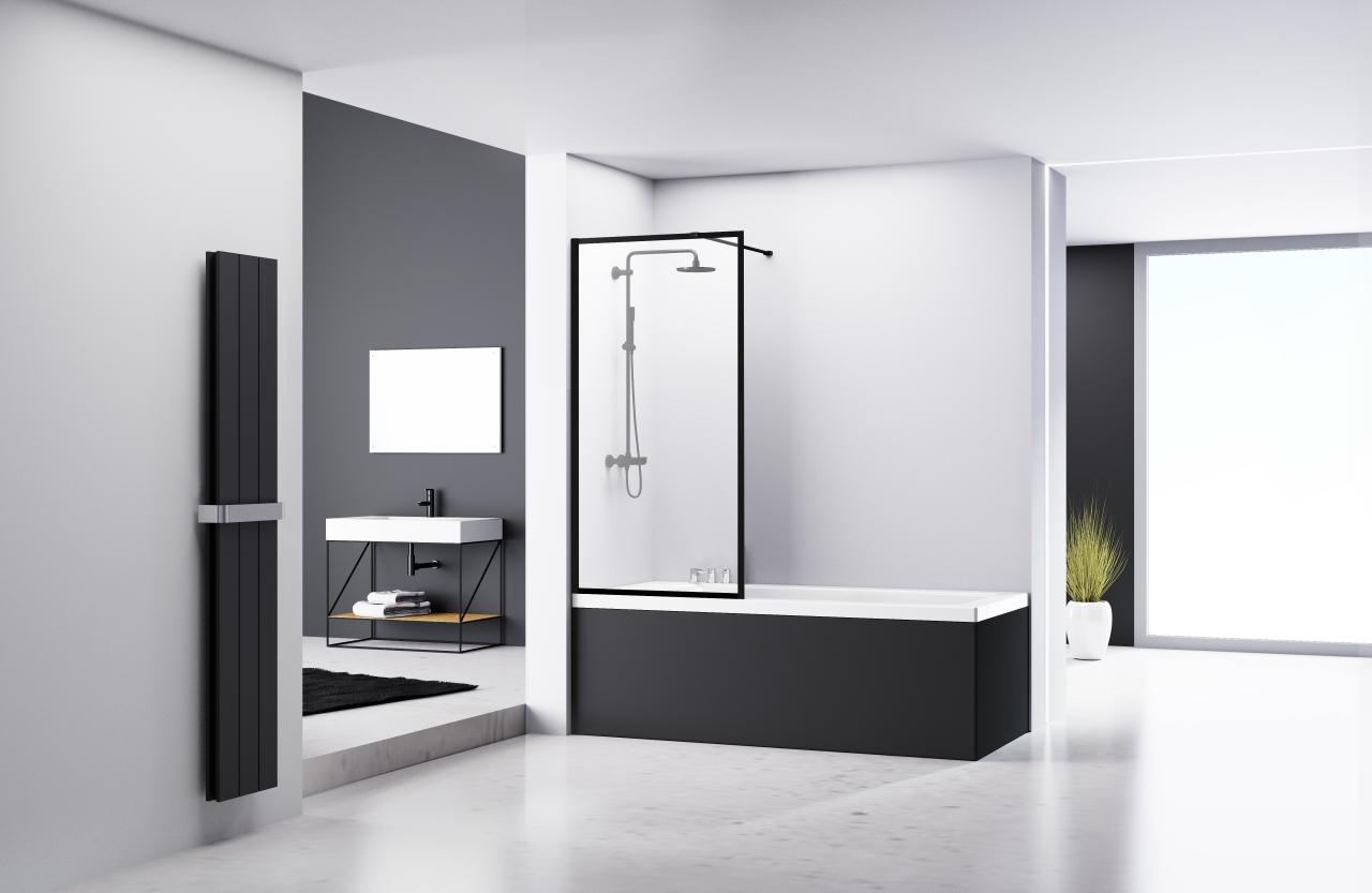 Badwand 800 x 1600mm aluminium profiel zwart omkaderd