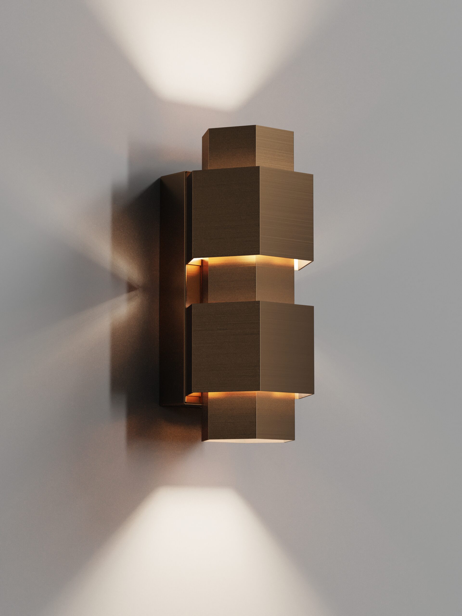 HIPP-Design WLV 02 KOP wandlamp vijfhoek 10x22 cm — PVD geborsteld koper
