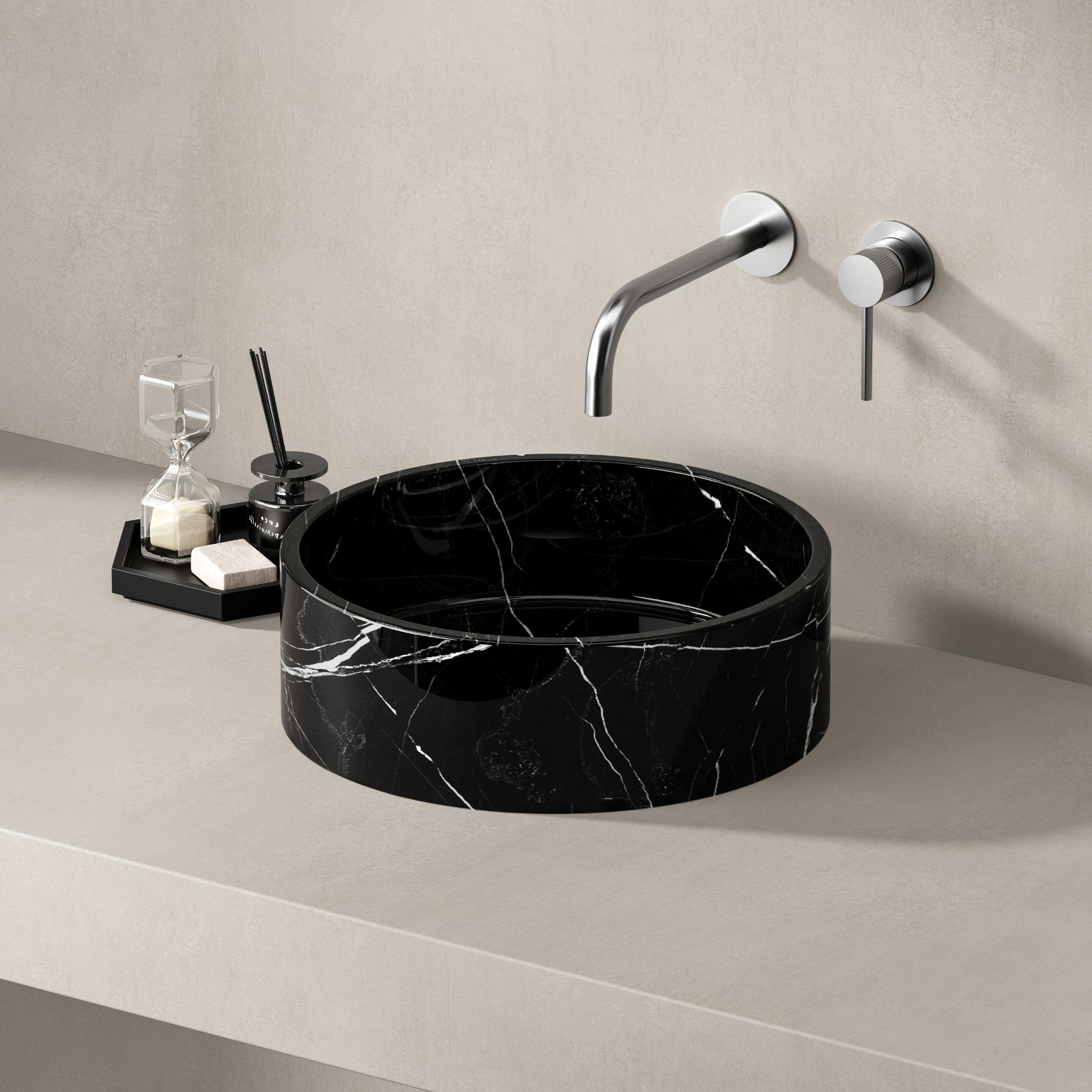 Best-Design "Pureline" marmer waskom Ø 30 x 13 cm Nero Marquina