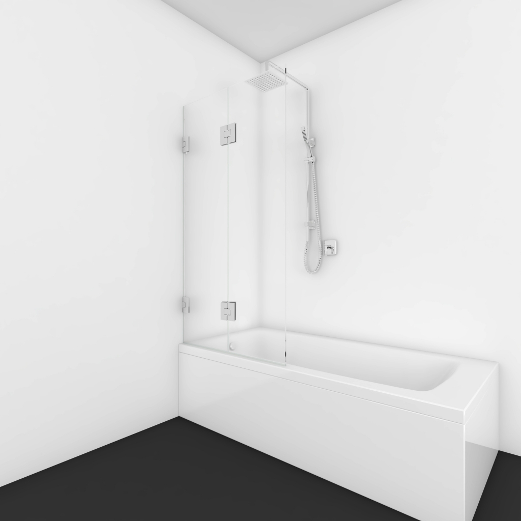 Badwand 2- delig beide delen draaibaar Brons Gesatineerd max 140x150 cm met Inox/rvs look beslag en designgat