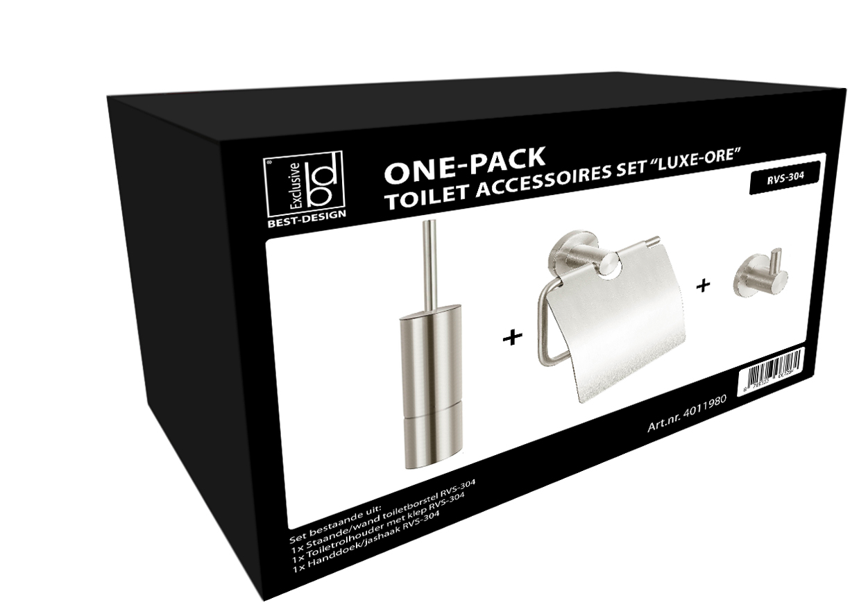 Best-Design One-Pack toilet accessoires set "Luxe-Ore" RVS-304