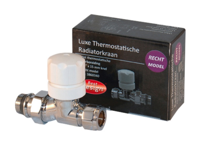 Best-Design luxe "Thermostatische radiatorkraan recht" 1/2''x15mm