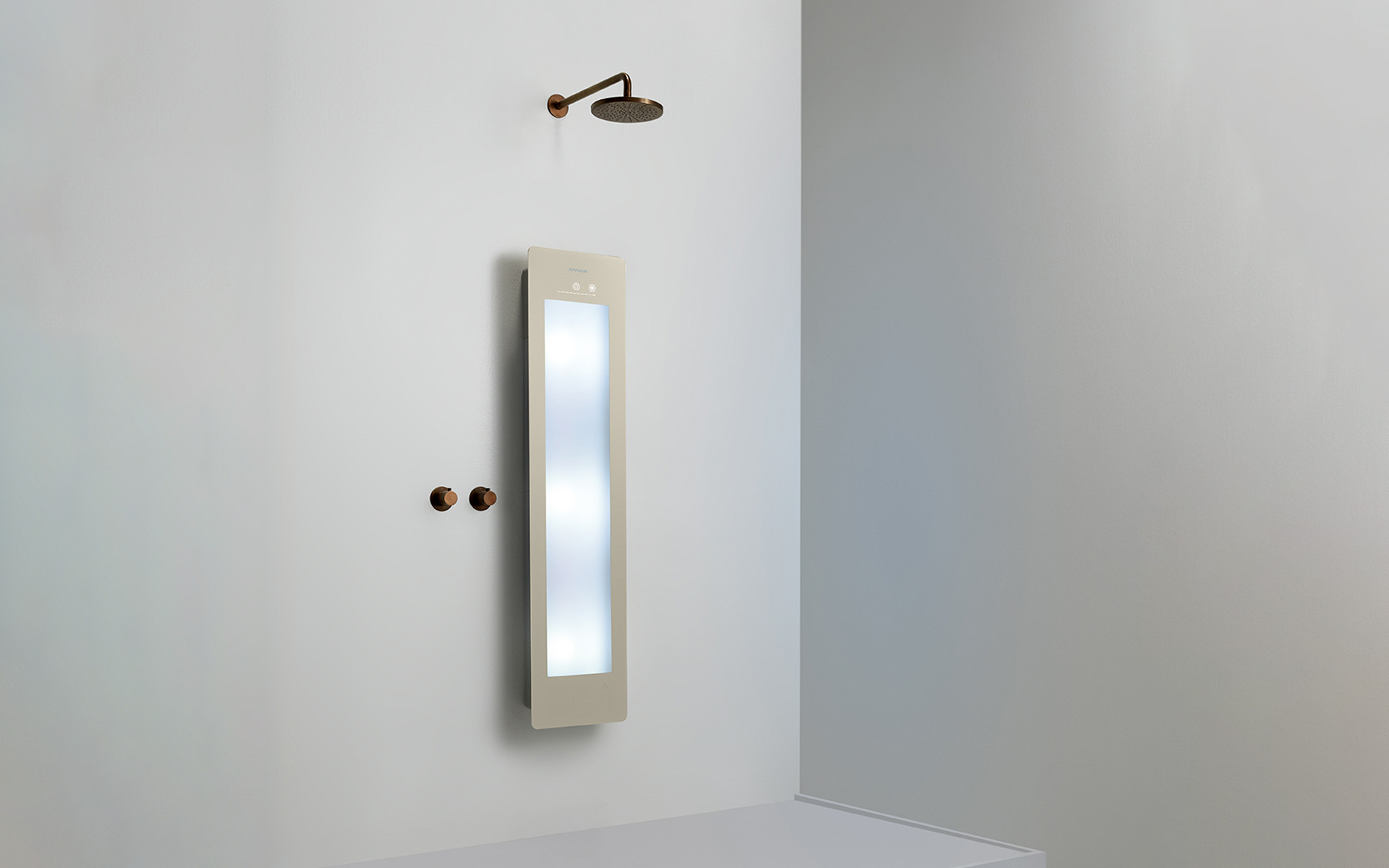 Zonnedouche Round Plus Medium — opbouw vlakke wand — Sand White