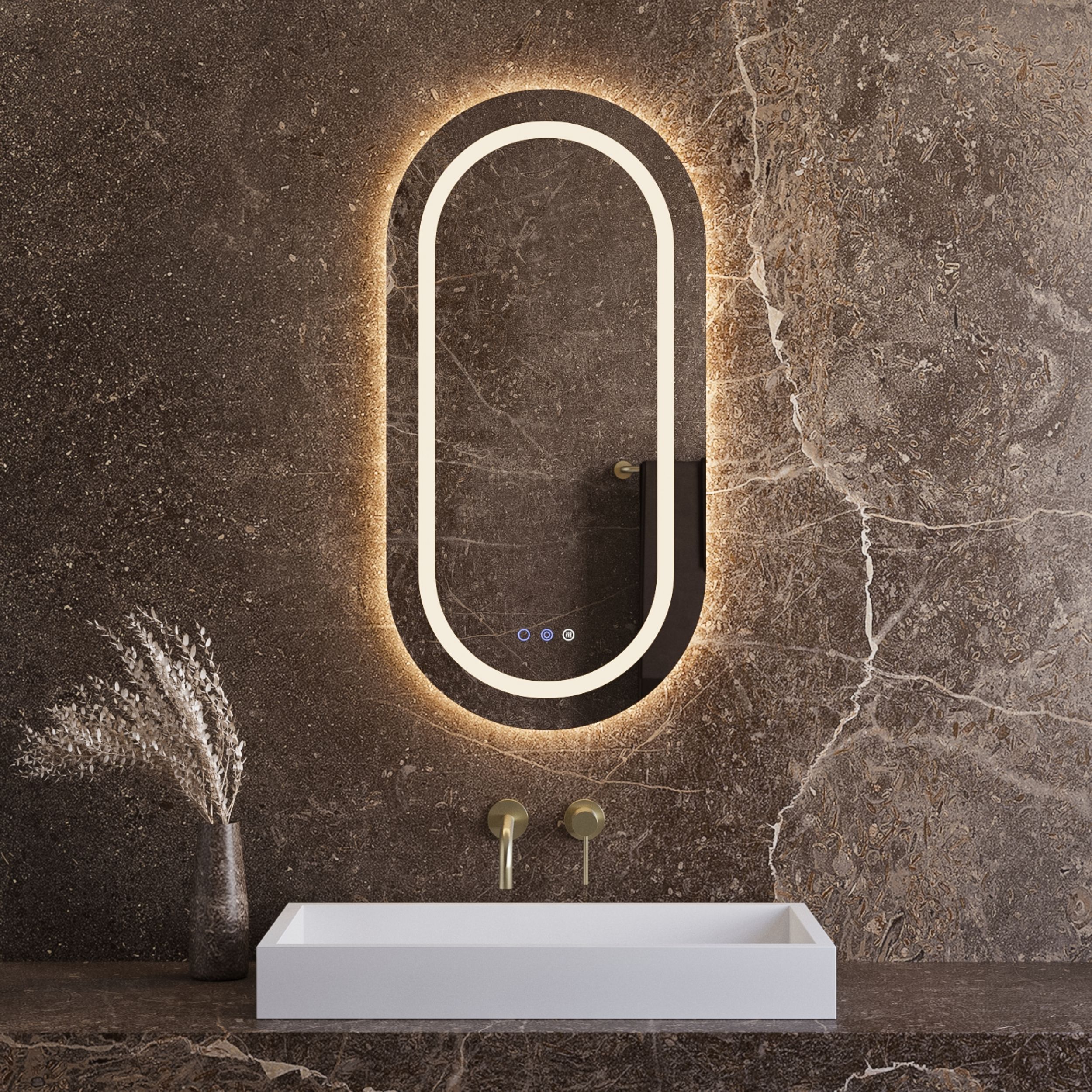 Best-Design "Linden" ovale spiegel incl.verwarming, 3 kleuren Direct & Indirect LED verlichting, dimbaar 100 x 50 cm