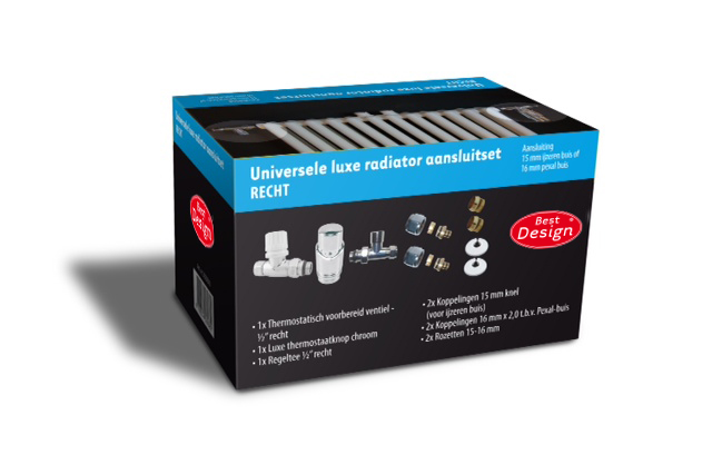 Best-Design Luxe radiator-aansluitset "Recht" universeel (DS-BLAUW)