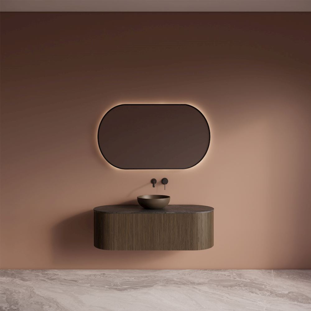 Onderkast Zafiro Ash Grey 100 cm incl. Compact Board Rond Leisteen Zwart 100 cm