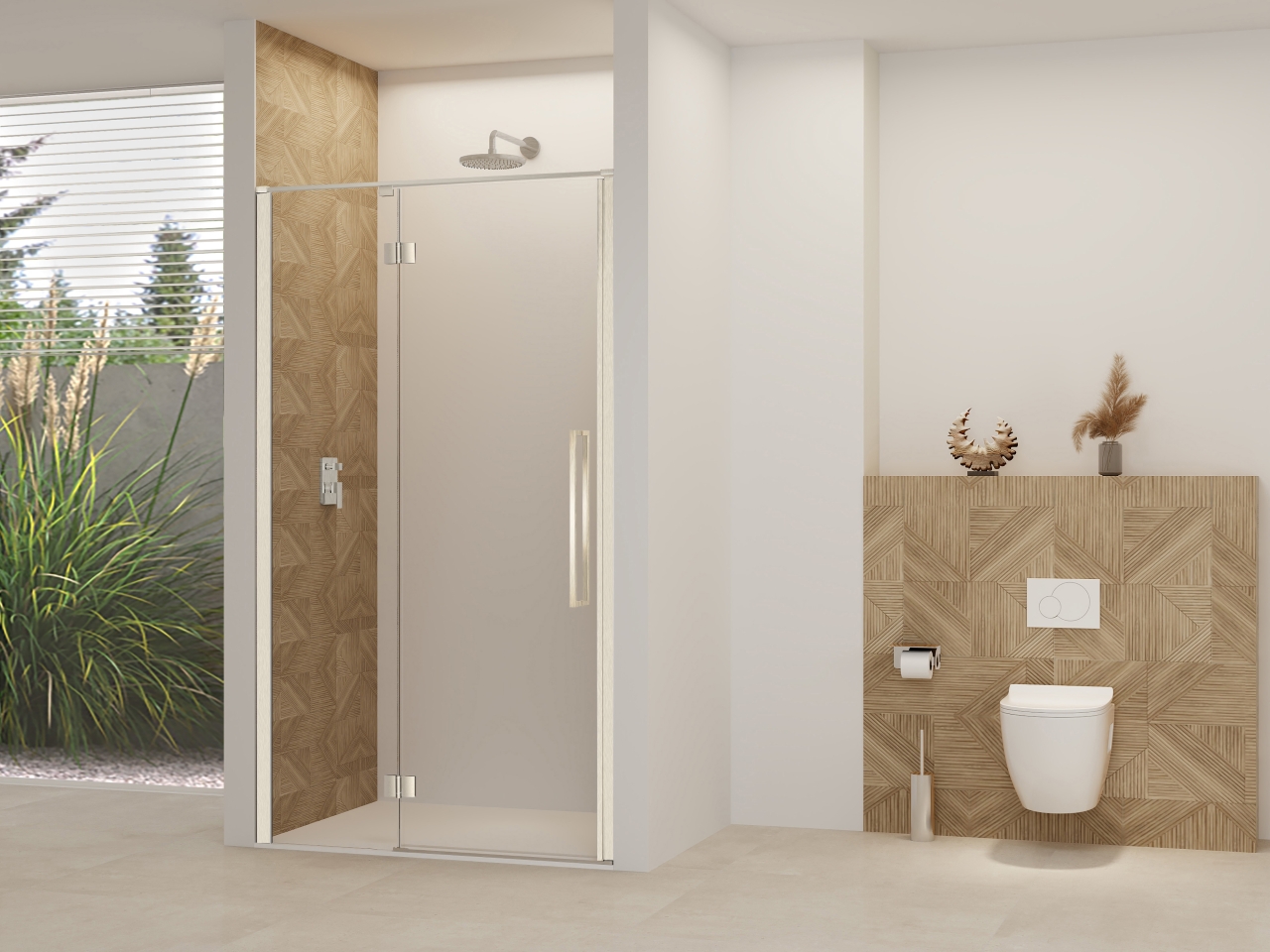 Deur aan vast deel incl. stabilisatiestang helder glas incl. glasbehandeling (970-990) x 2000 Geborsteld RVS beslag en greep