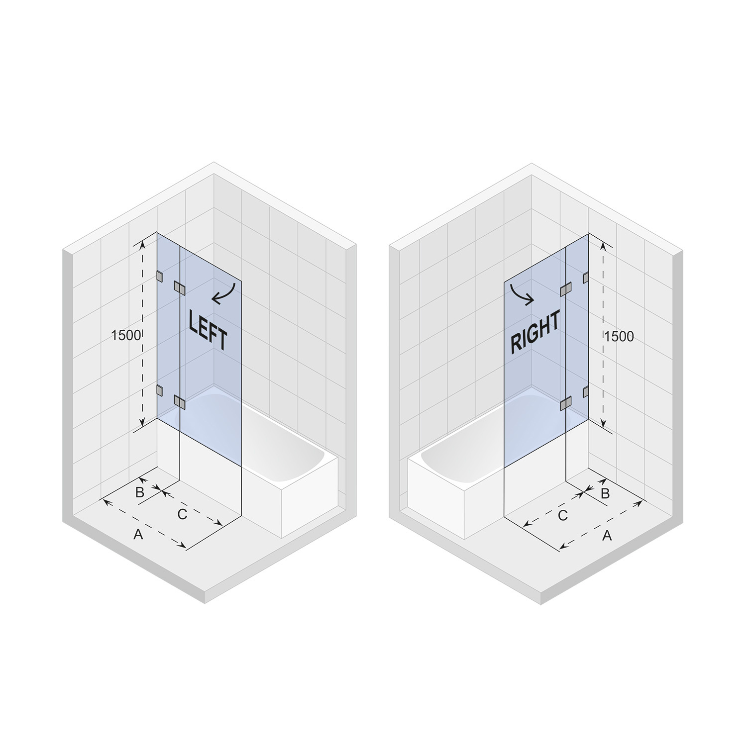 Riho Scandic NXT 109V badwand 85x150 cm links chroom