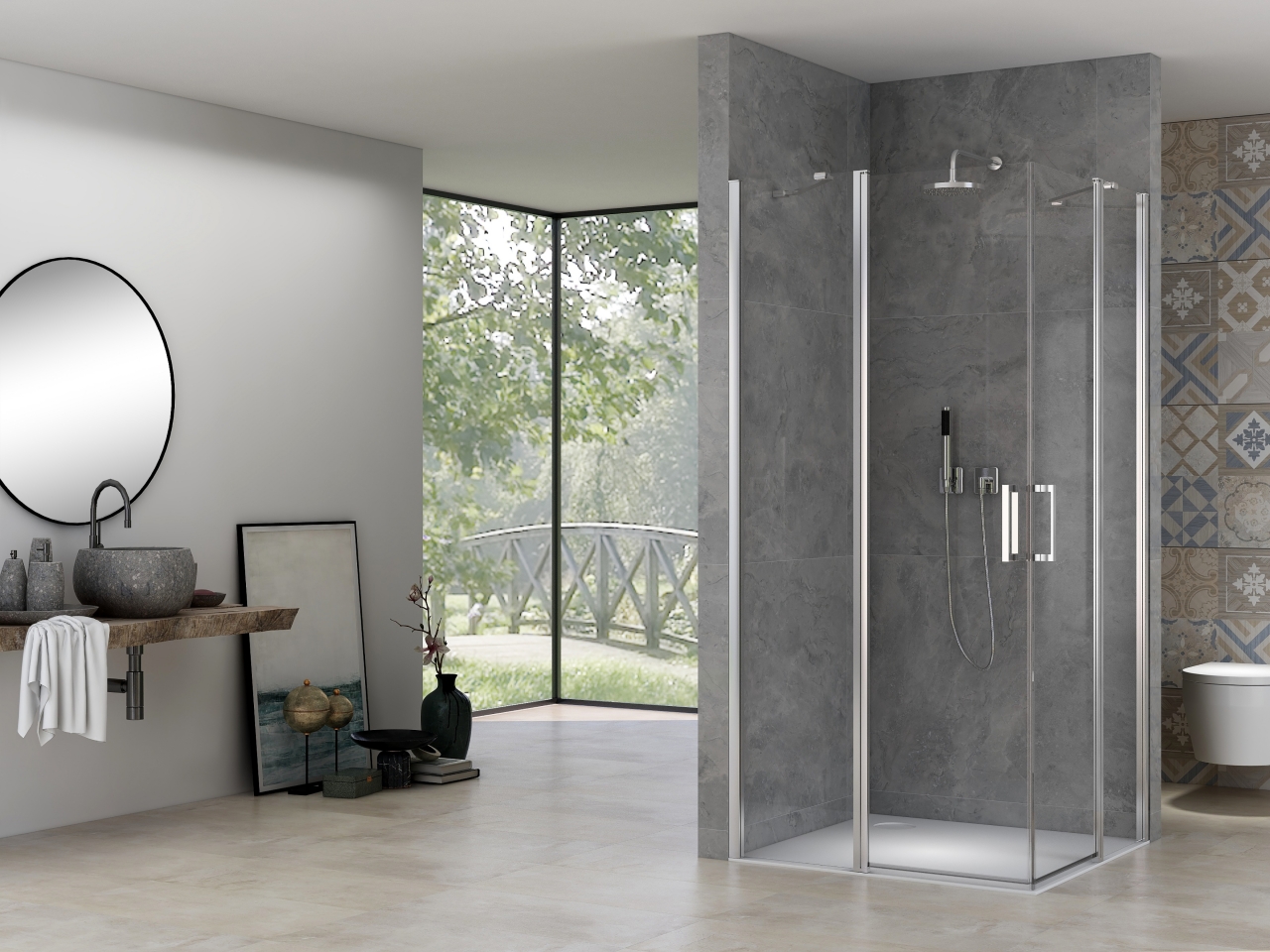ST 02 draai-vouwdeur helder glas met Van Rijn Nano 960-980 mm chroom