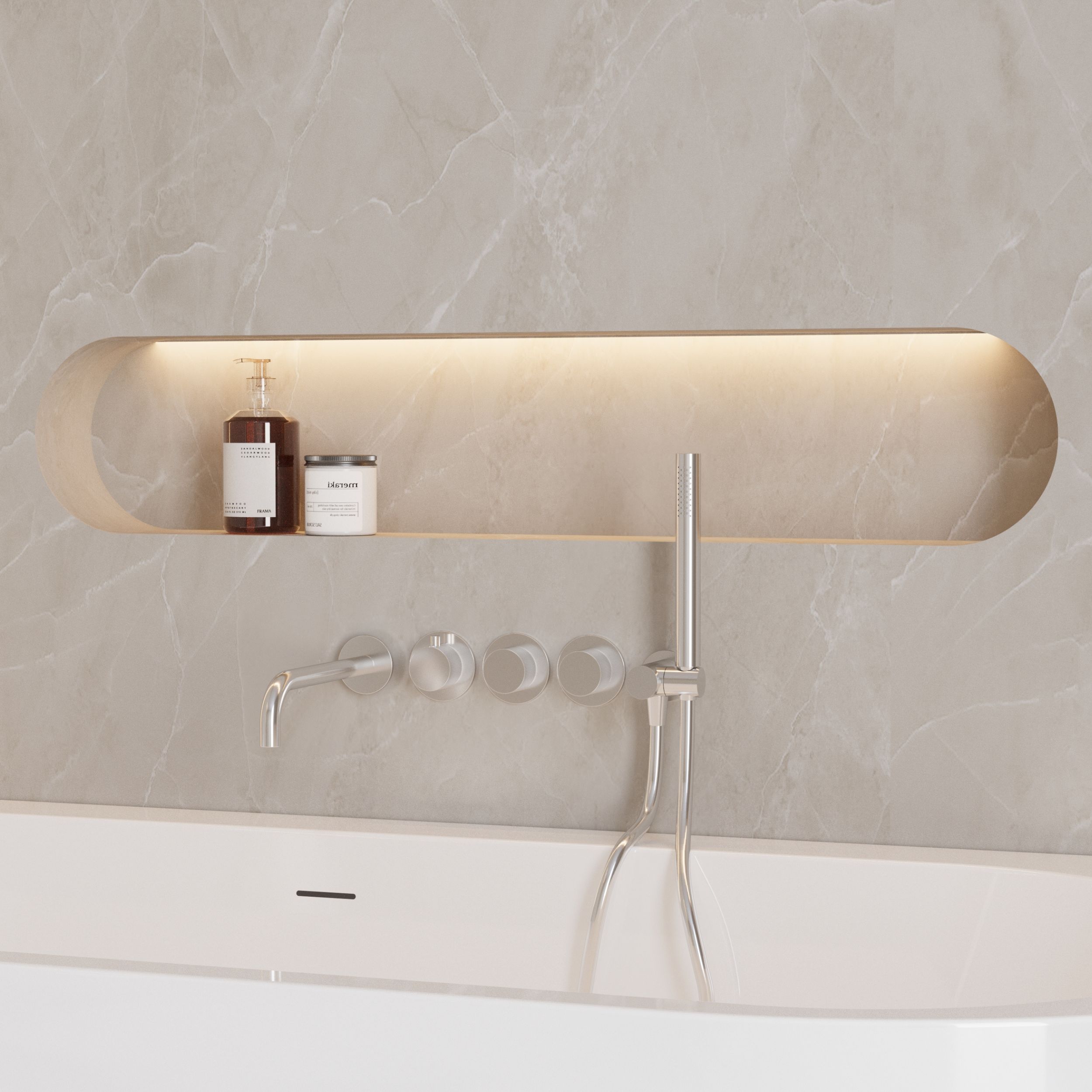 Best-Design "High-End-Chrome" RVS-304 thermostatische inbouw badkraan met uitloop en handdoucheset Chroom