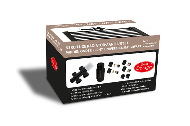 Best-Design Nero-Luxe radiator-aansluitset "Midden onder Recht" universeel Mat-Zwart (DS-BRUIN)
