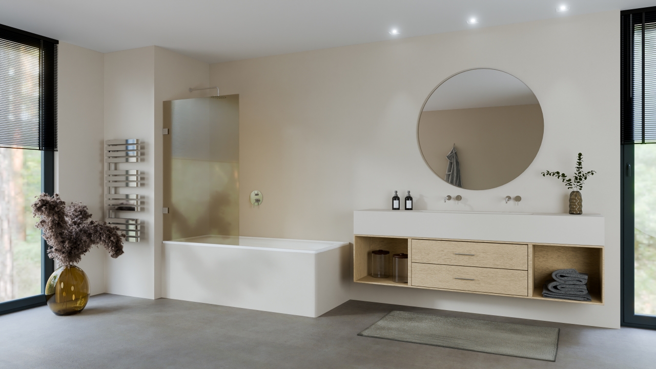 Badwand Brons Gesatineerd max 100x150 cm met chroom beslag