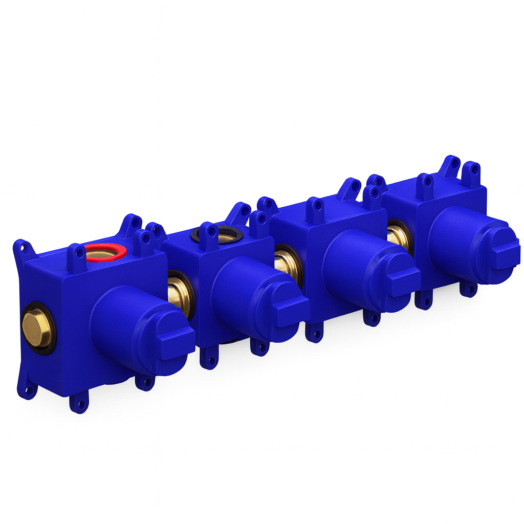 Inbouwbox t.b.v. inbouwthermostaat 4-gats met 2 stopkranen symmetry en wandsteun