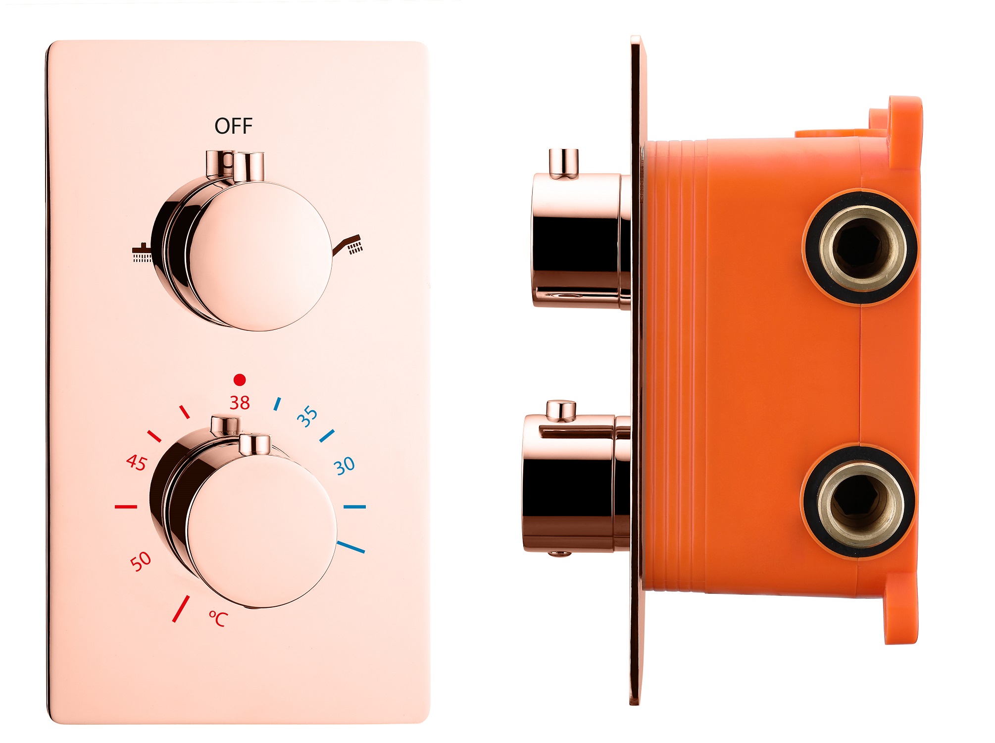 Best-Design "Lyon" inbouwthermostaat & inb.box 2-weg 1/2" Rosé-Mat-Goud