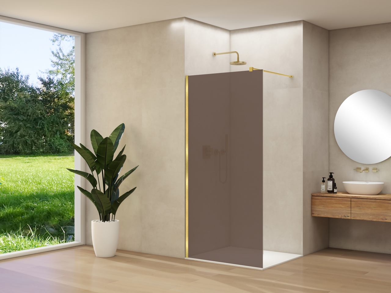 Inloopdouche 2000 mm hoog rookglas brons Brushed bronze beslag