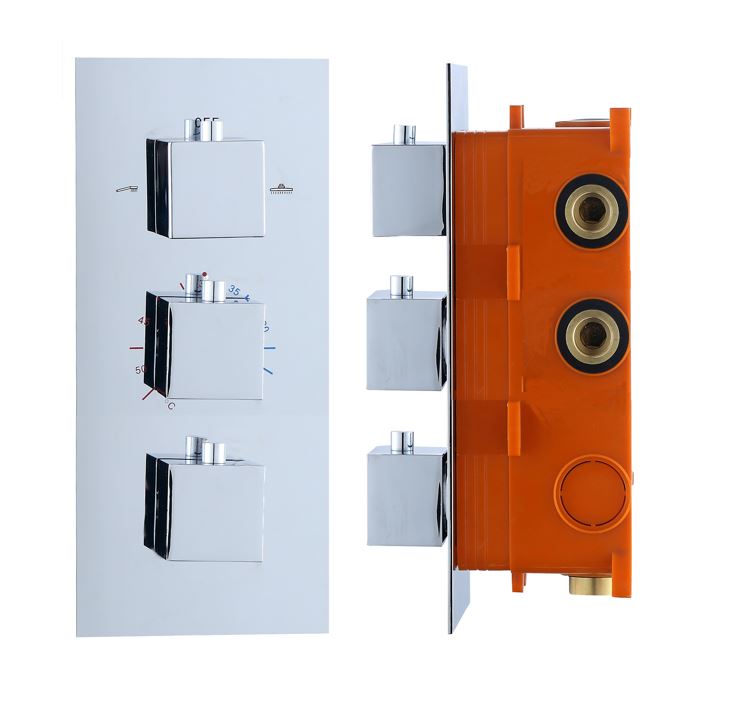 Best-Design "Sano" inbouwthermostaat & Inb.box 3 weg 1/2" vierkante knoppen