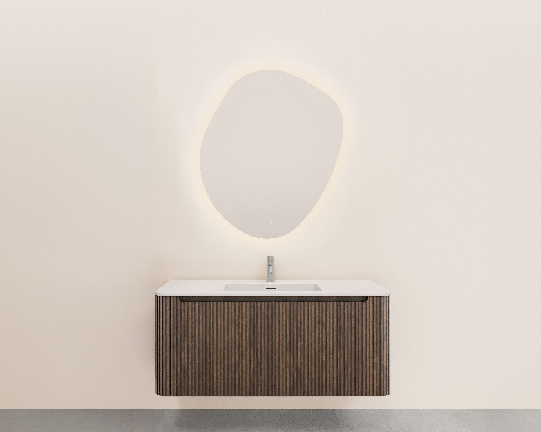Sulora onderkast afgeronde hoeken geribbeld met 1 lade 1 uitsparing 120 x 48 cm bruin eiken