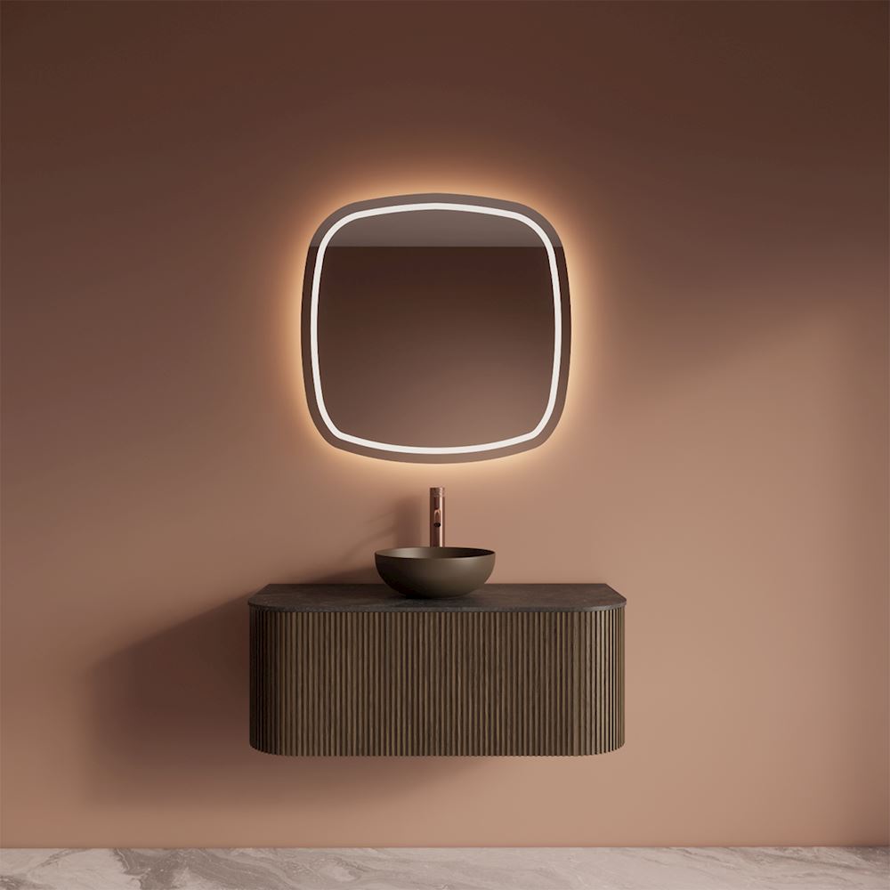 Onderkast Alluro Ash Grey 100 cm incl. Compact Board Half Rond Leisteen Zwart 100 cm