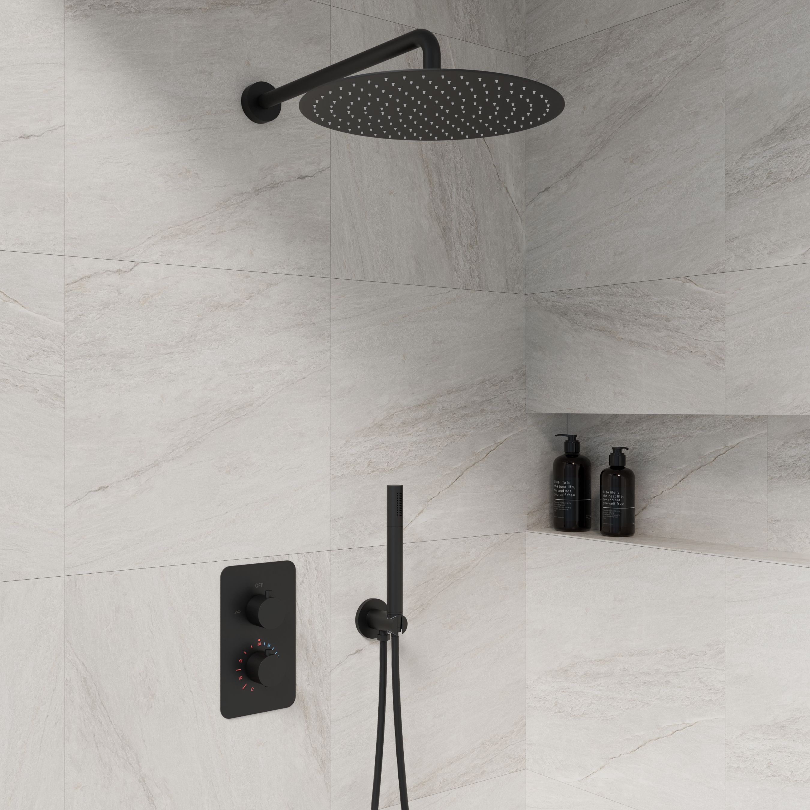 Best-Design "One-Pack" inbouw-regendoucheset "Lacora-Nero M-300" Mat-zwart