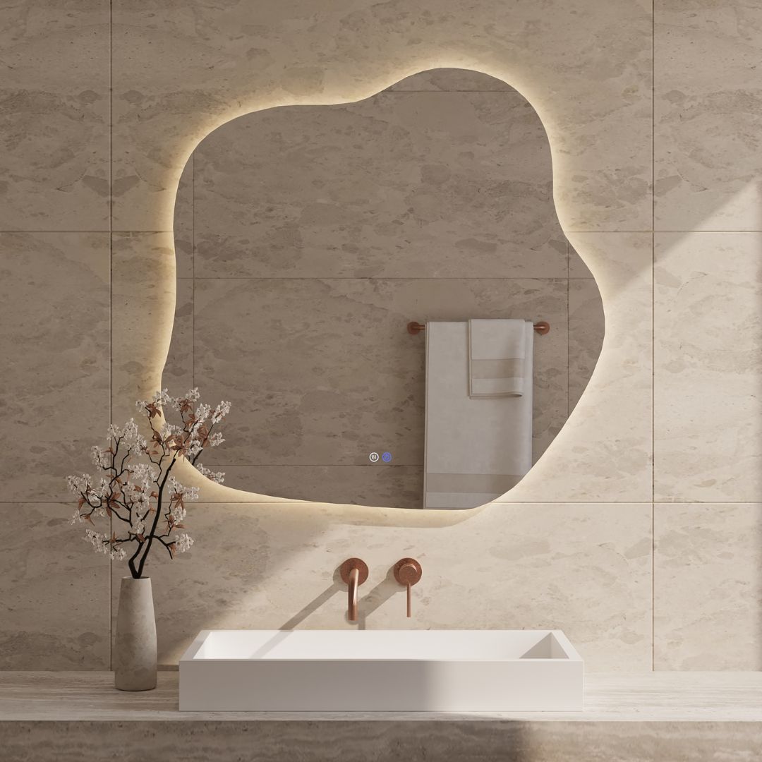 Best-Design "Blub" Organisch spiegel incl.verwarming, 3 kleuren LED verlichting, dimbaar 60x60cm