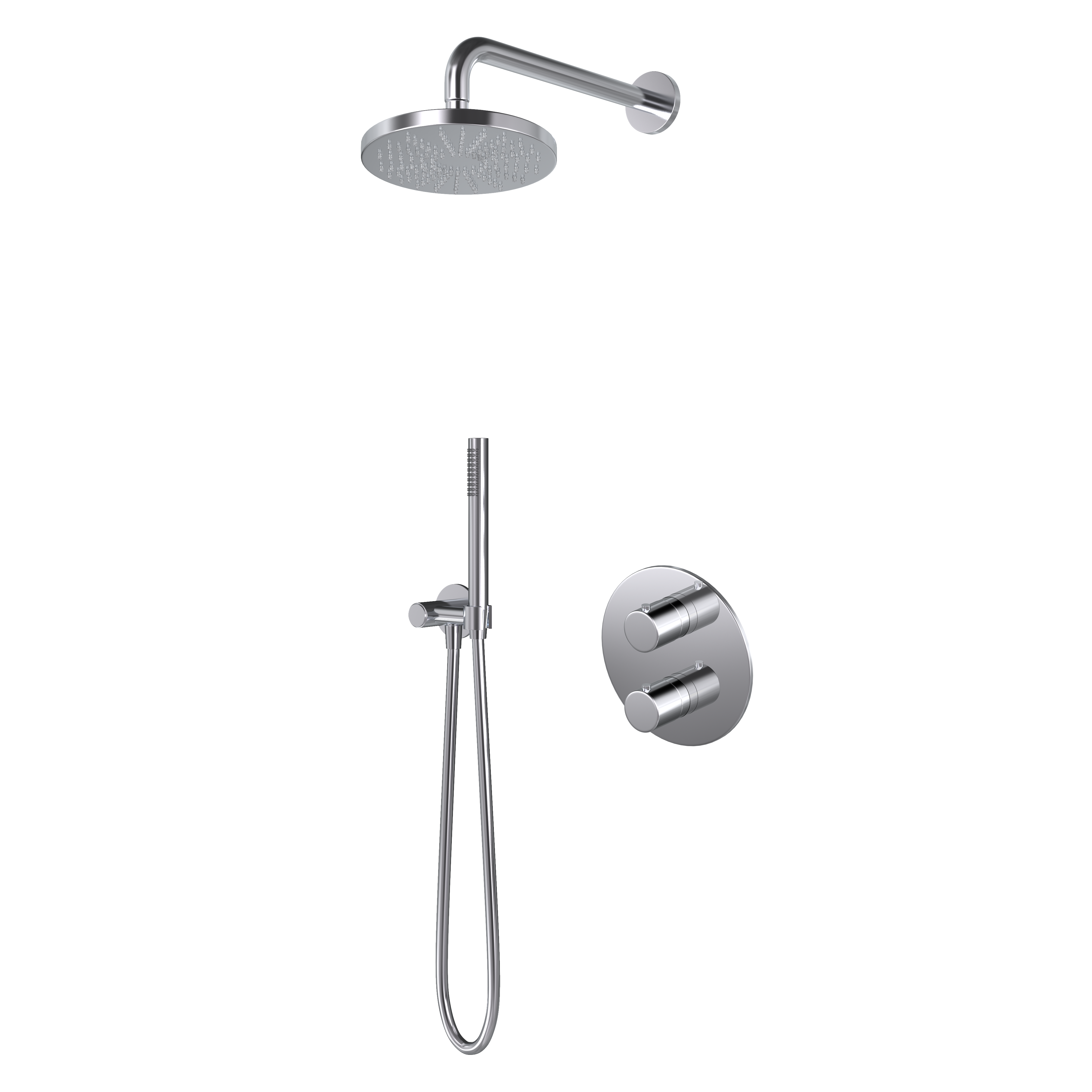 Buddy IBS1A inbouw-doucheset met 2-weg omstel - Chroom - Staaf, 1 stand handdouche - Wandarm 35 cm - Rond Ø20 cm hoofddouche - zonder glijstang