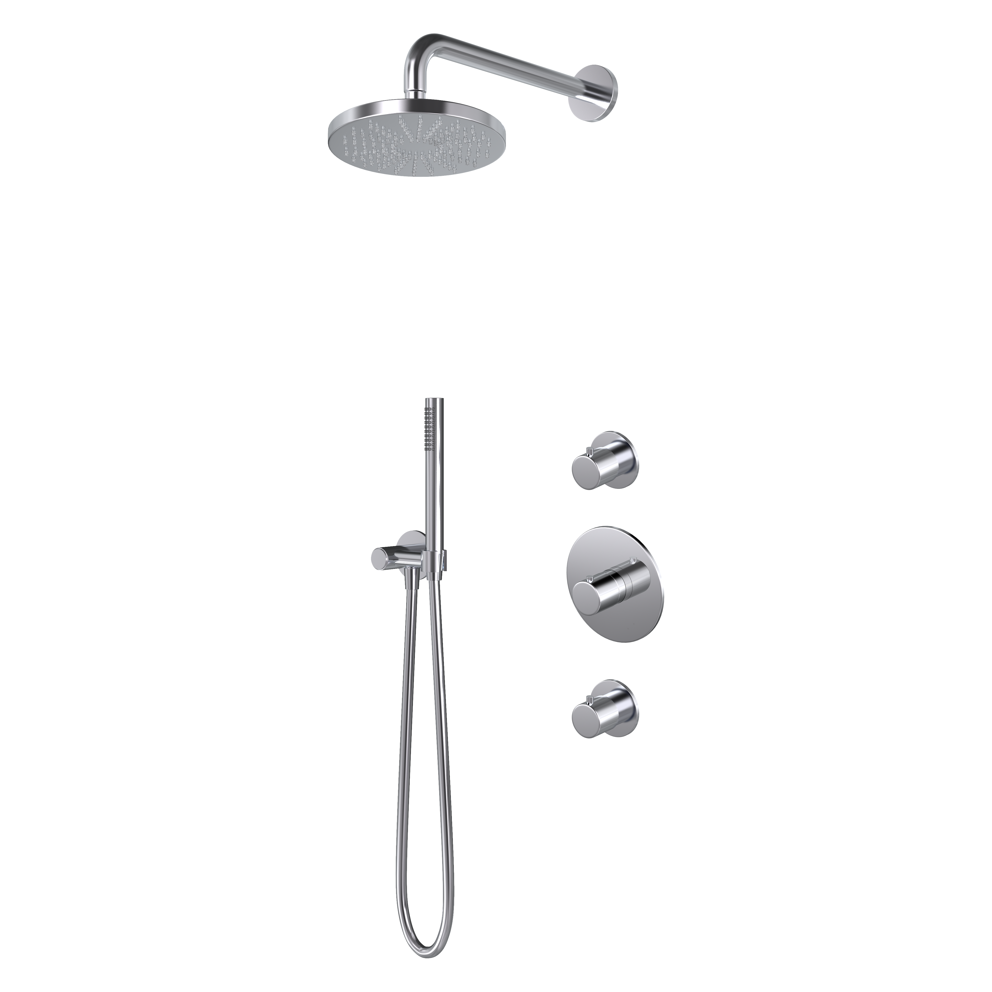 Buddy IBS1 inbouw-doucheset met 2 stopkranen - Chroom - Staaf, 1 stand handdouche - Wandarm 35 cm - Rond Ø20 cm hoofddouche - zonder glijstang