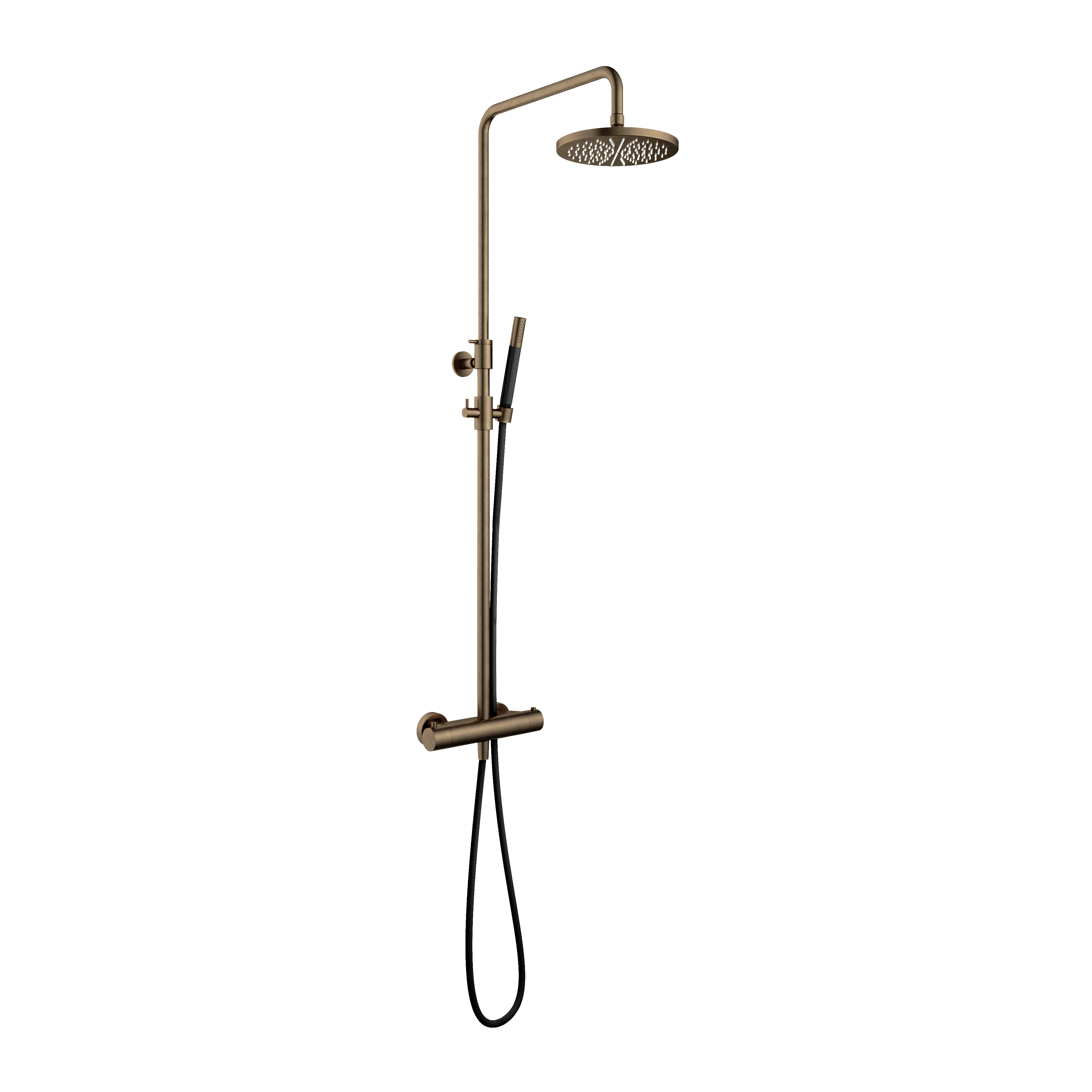 Thermostatische opbouw-stortdoucheset Cobber SDS9 — Rond Ø20 cm — Staafhanddouche — Verouderd messing
