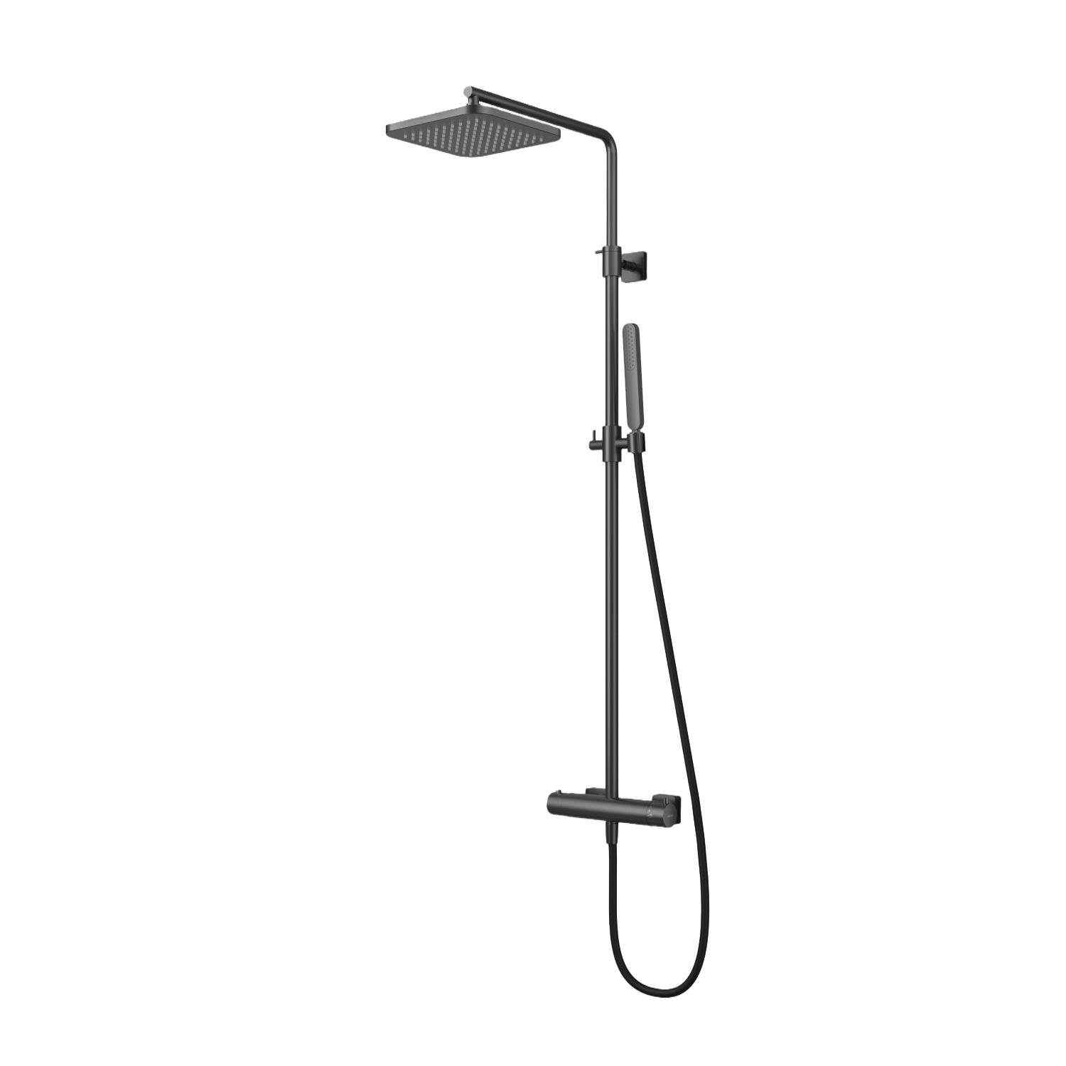 Thermostatische opbouw-stortdoucheset Gal SDSGL9 — Vierkant 22 × 22 cm — Staafhanddouche — Geborsteld gunmetal PVD