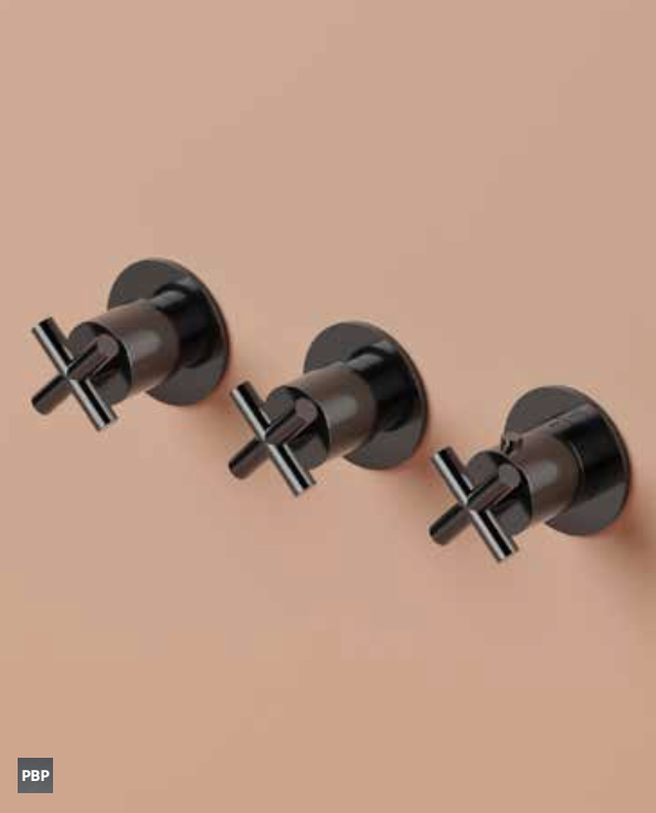 Afbouwdeel douche thermostaat met 2 stopkranen Chap C7067EXT — Gepolijst zwart PVD