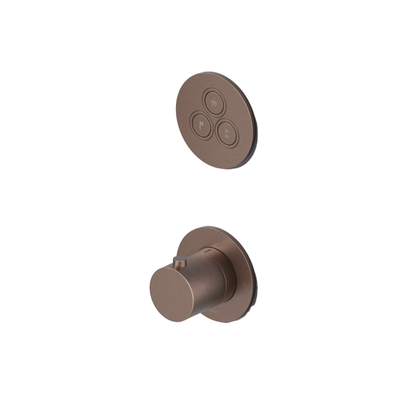 Inbouwthermostaat met 3 pushbuttons Cobber PB7039EXT — Geborsteld koper PVD