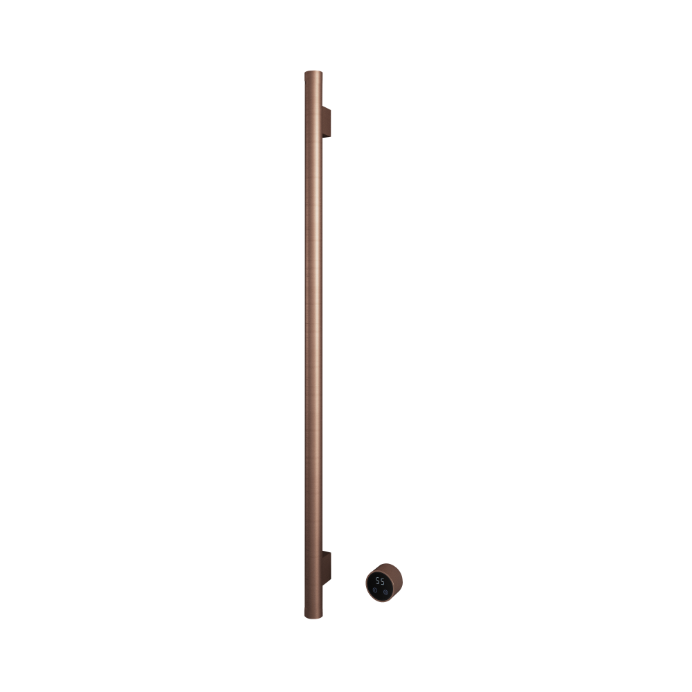 Set met 1 verticaal verwarmde handdoek rail Round 135 cm &More RARV135-1 — Geborsteld koper PVD