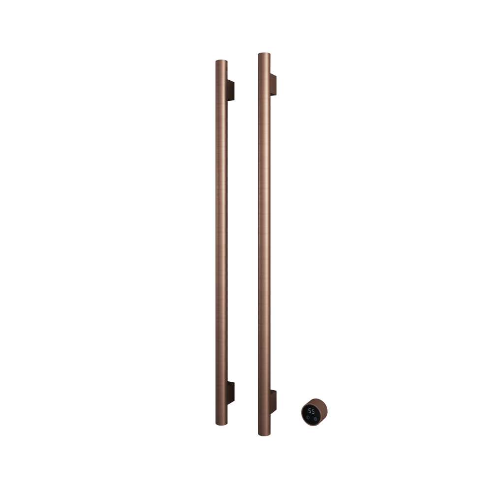 Set met 2 verticaal verwarmde handdoek rails Round 135 cm &More RARV135-2 — Geborsteld koper PVD