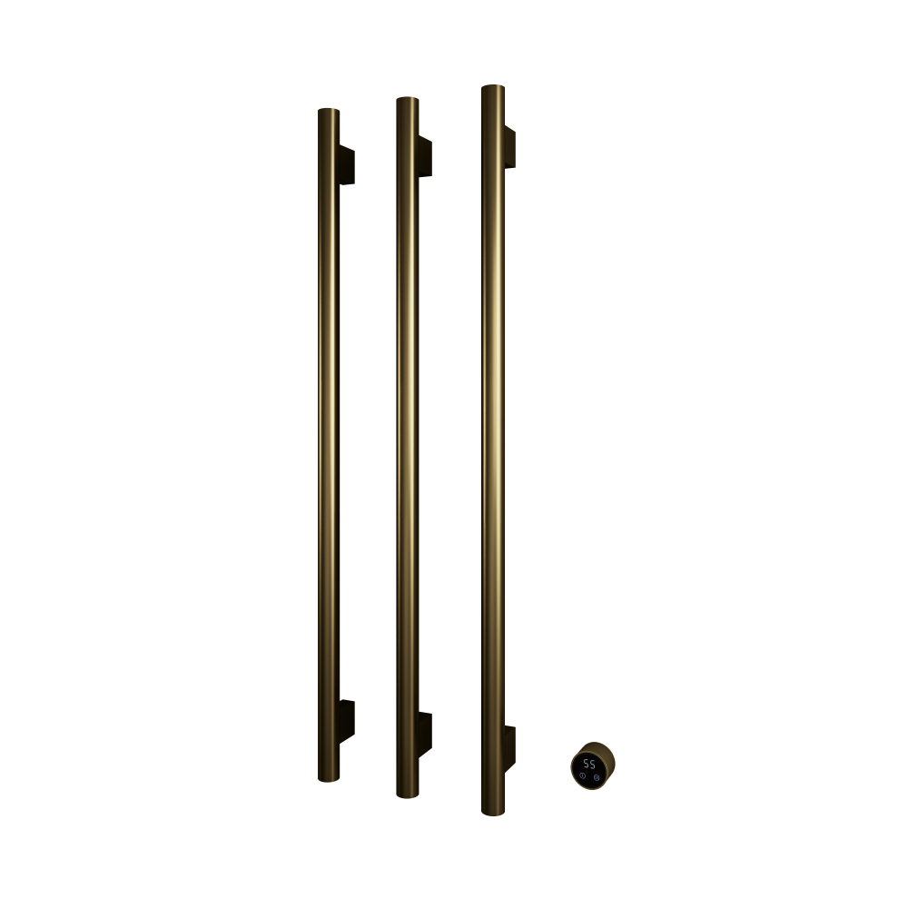 Set met 3 verticaal verwarmde handdoek rails Round 135 cm &More RARV135-3 — Geborsteld messing PVD