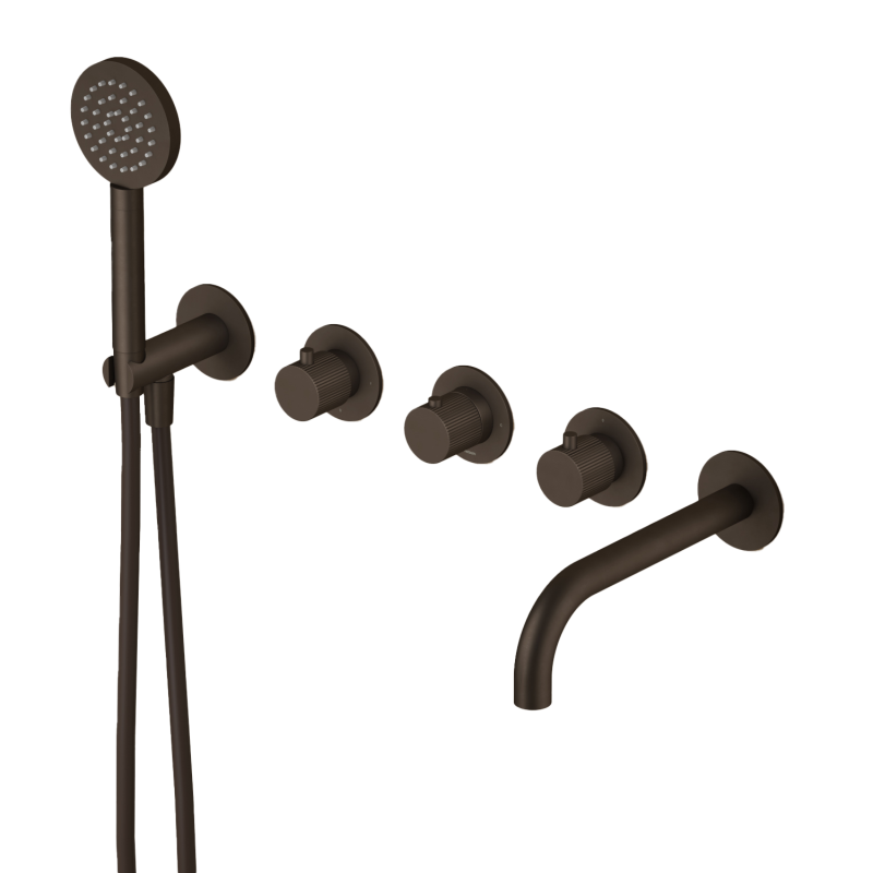 Inbouw badthermostaat met 2 stopkranen en uitloop Guy Row GY7072REXT — Tuscan bronze