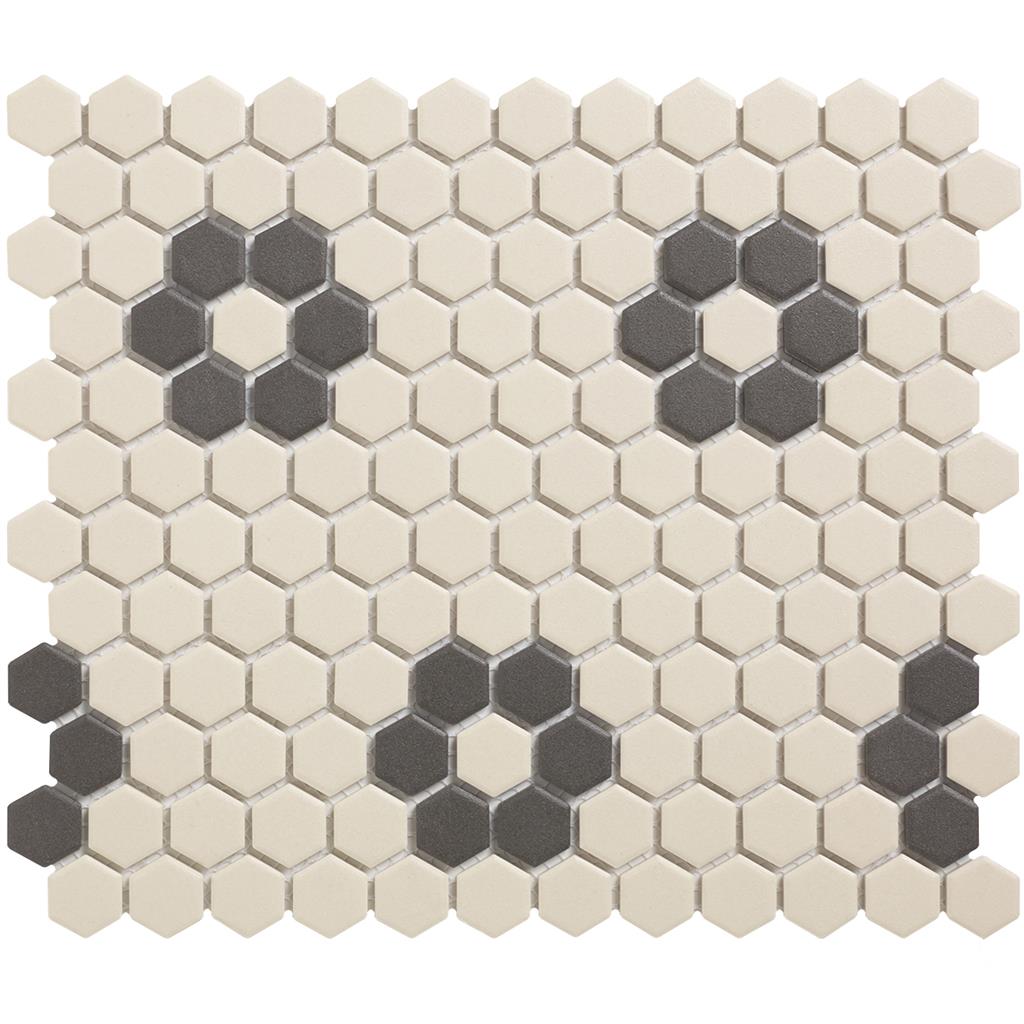 London LOH-Kensington-4 White + Black 4 black flowers 2,3x2,6 26x30 Hexagon