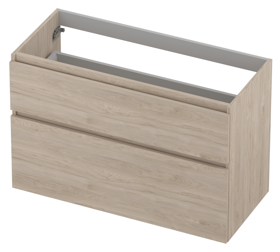 Onderkast 2 laden greeploos houten keerlijst asymmetrisch – Houtdecor – Ivoor eiken