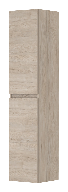 Hoge kast greeploos houten keerlijst 2-deuren – Houtdecor – Ivoor eiken