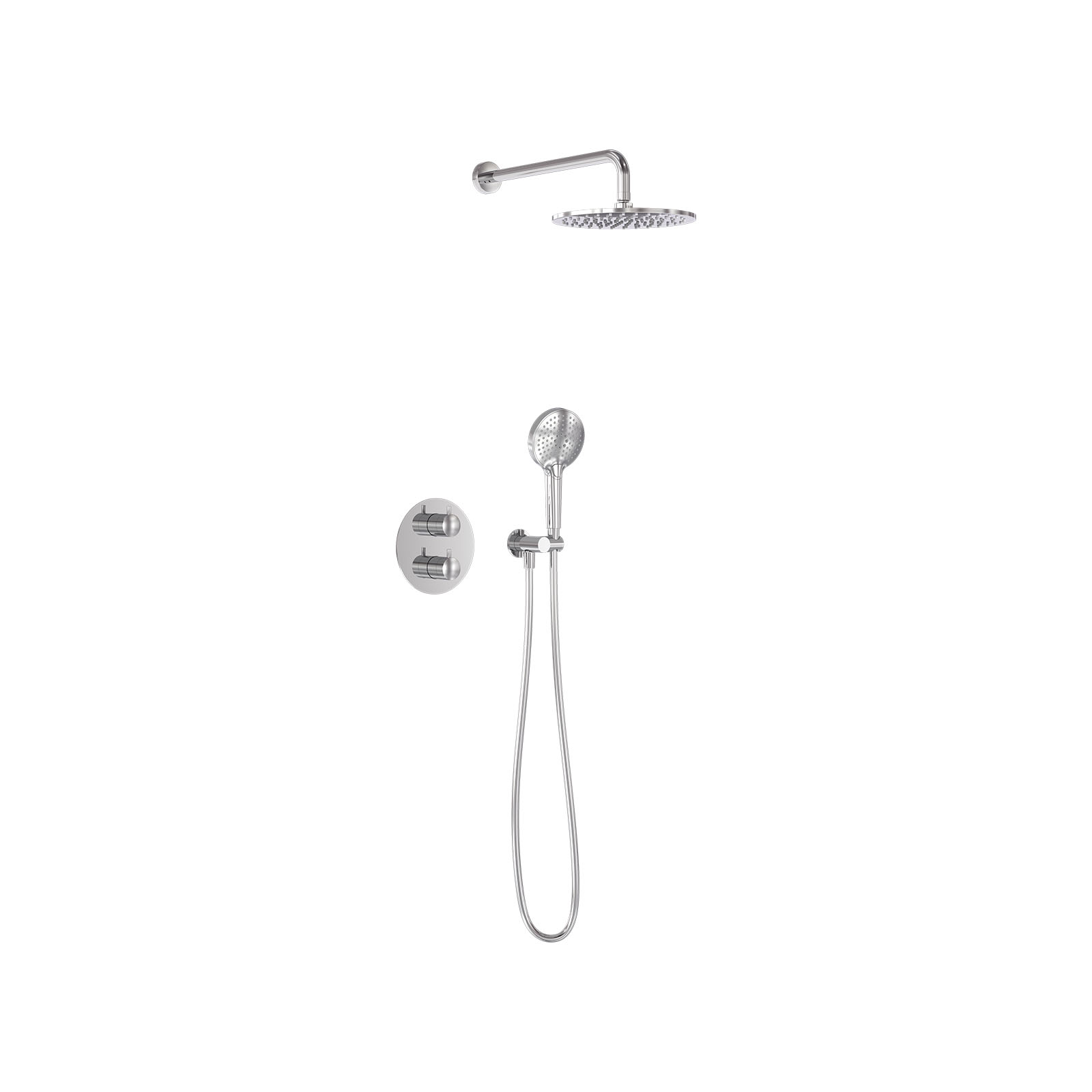 Regendoucheset inbouw met thermostaat en wandarm, incl. 3-standen handdouche en hoofddouche Ø25cm - Chroom