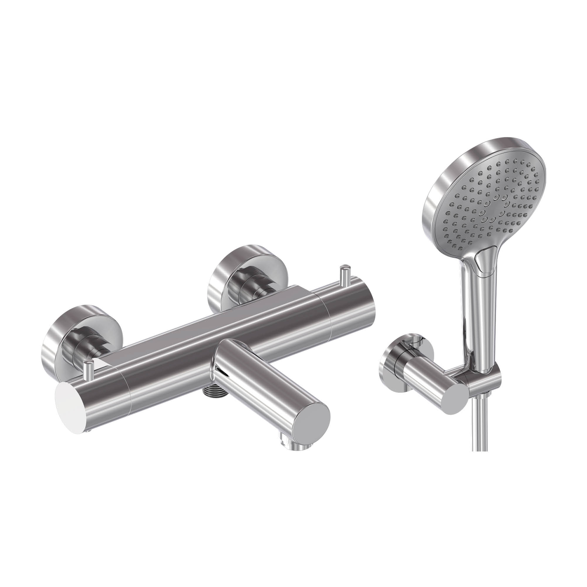 Combiset badthermostaat opbouw, wandhouder, doucheslang en 3-standen handdouche - Chroom