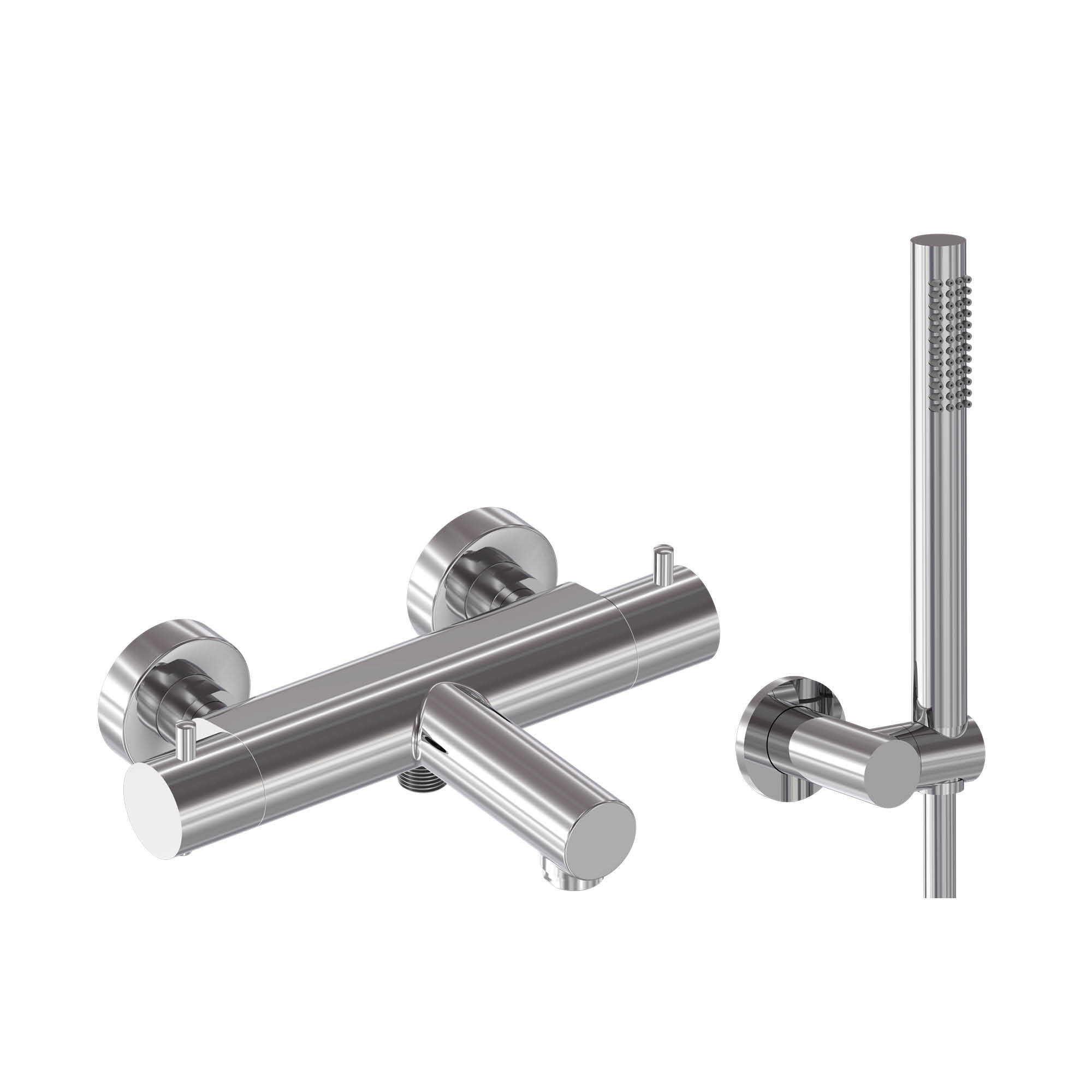Combiset badthermostaat opbouw, wandhouder, doucheslang en staaf handdouche - Chroom