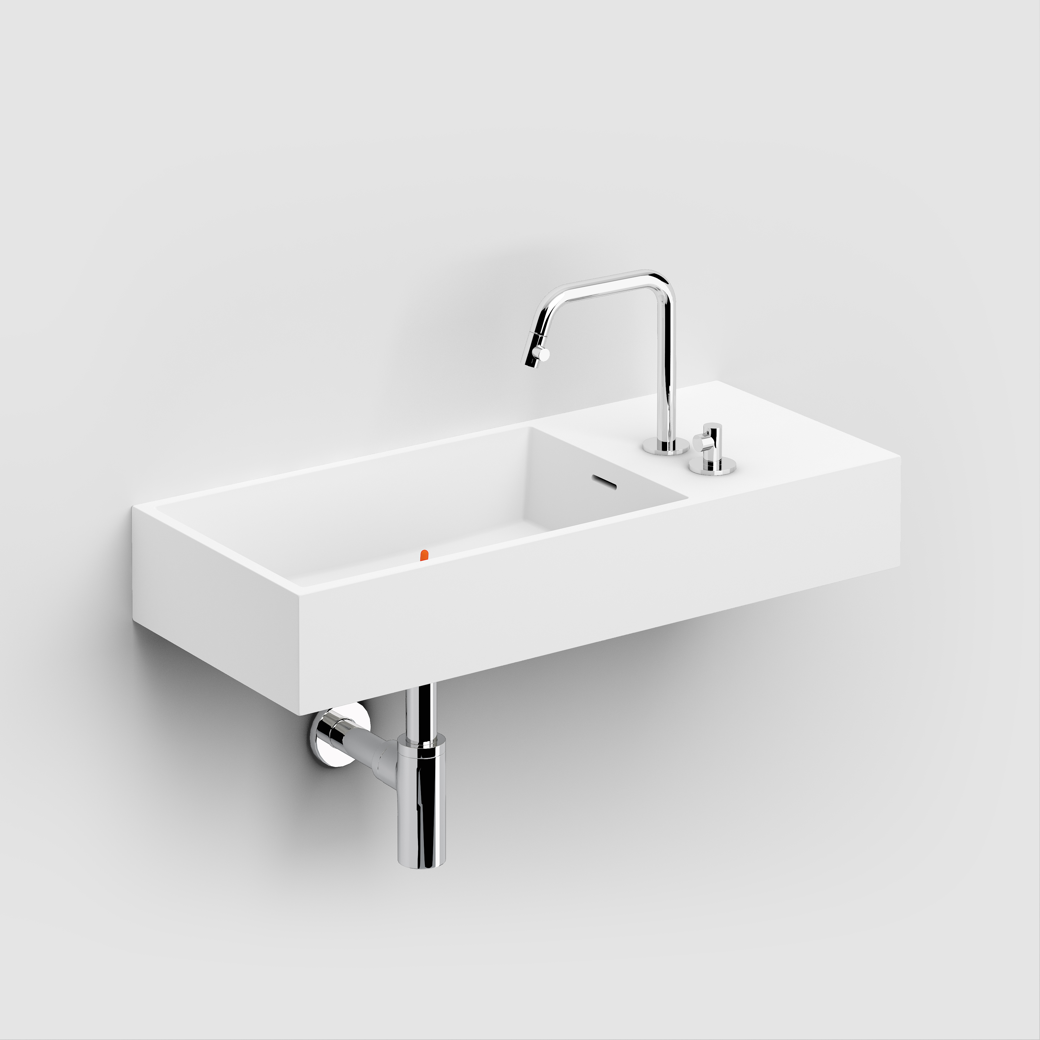 Wash Me wastafel 75cm, met kranenbank rechts, mat wit aluite