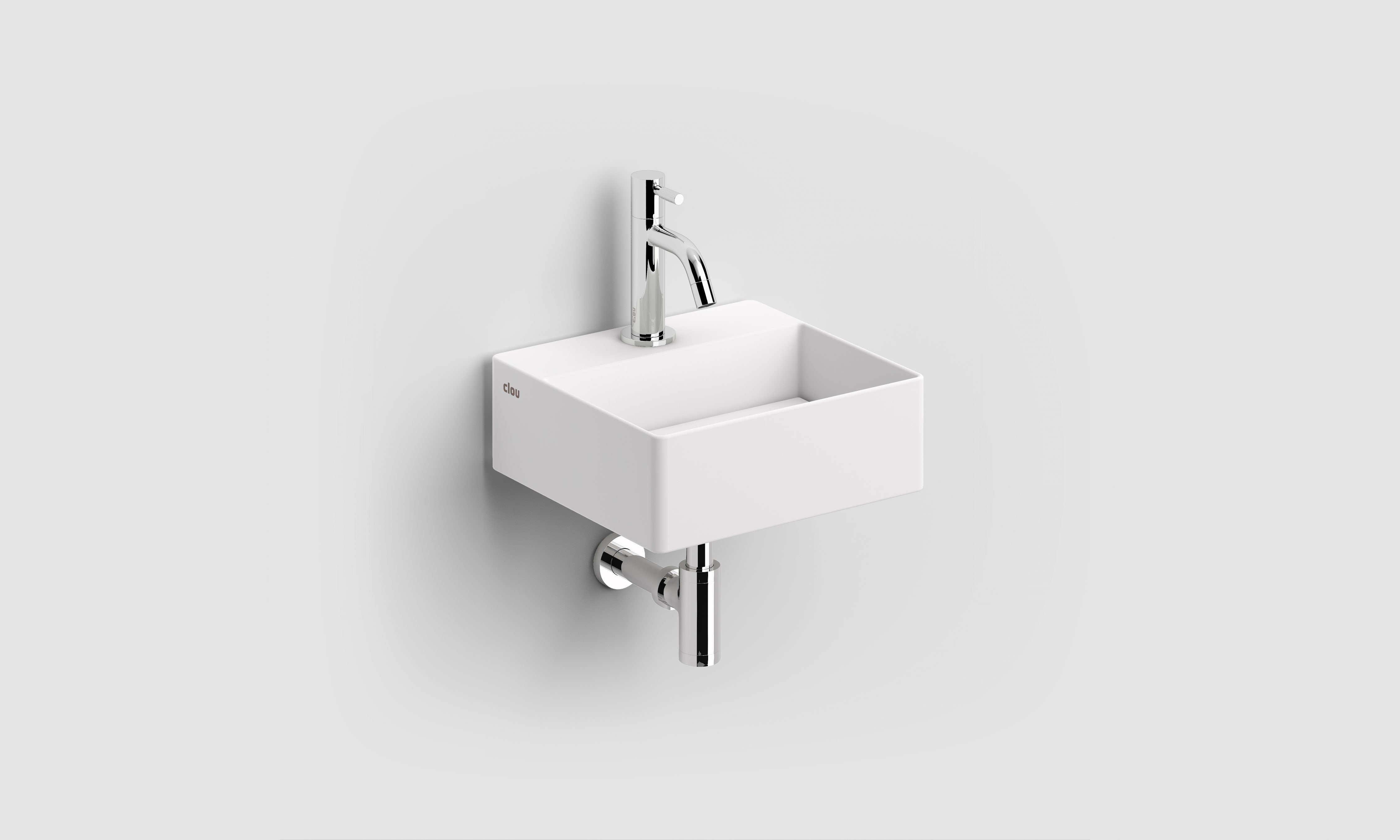 New Flush 1 fontein, met afvoerplaat en chromen afvoerplug, met voorbewerkt kraangat, mat wit aluite