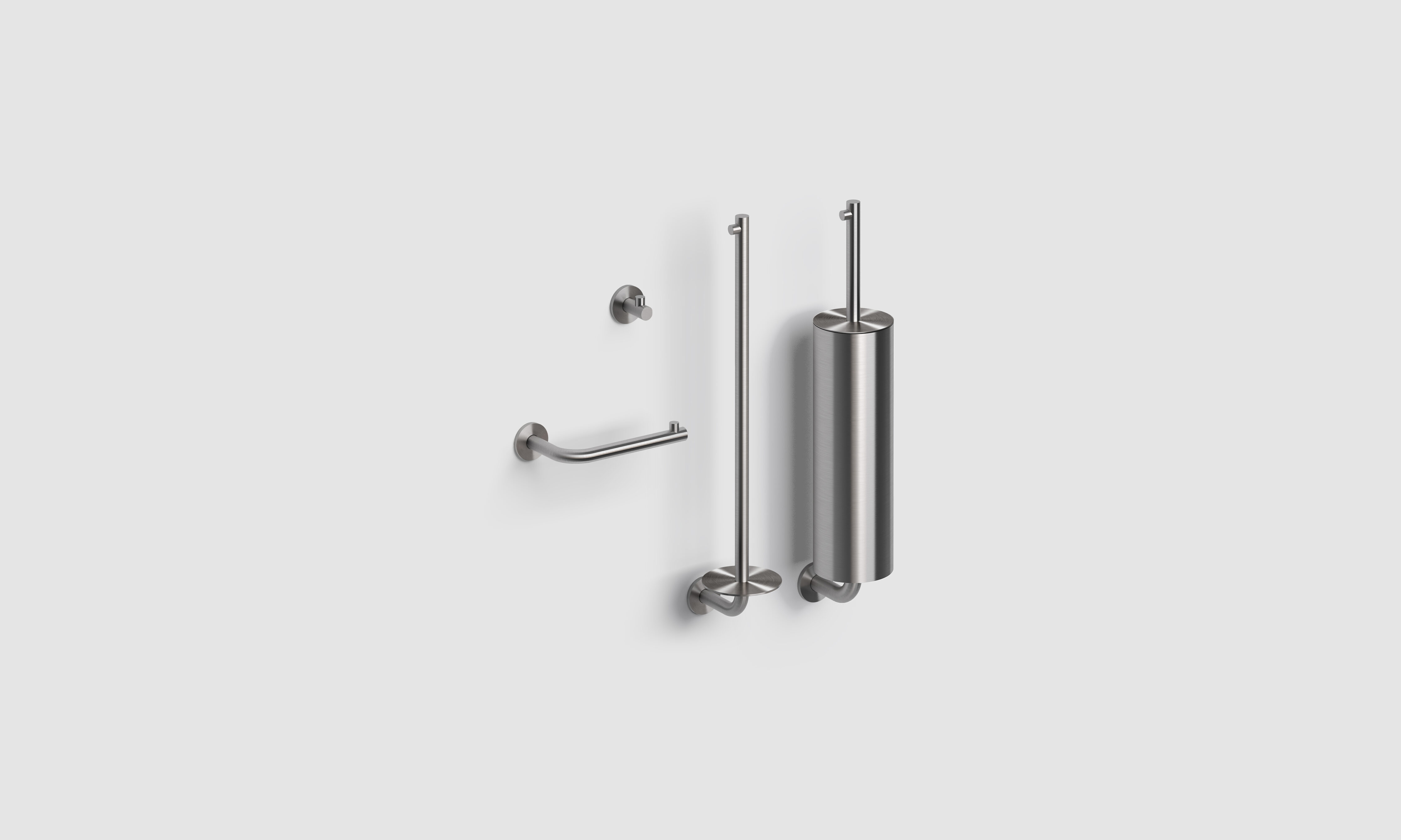Kaldur toilet accessoireset bestaande uit toiletborstel, toiletrolhouder, reserverolhouder en kledinghaak, geborsteld rvs